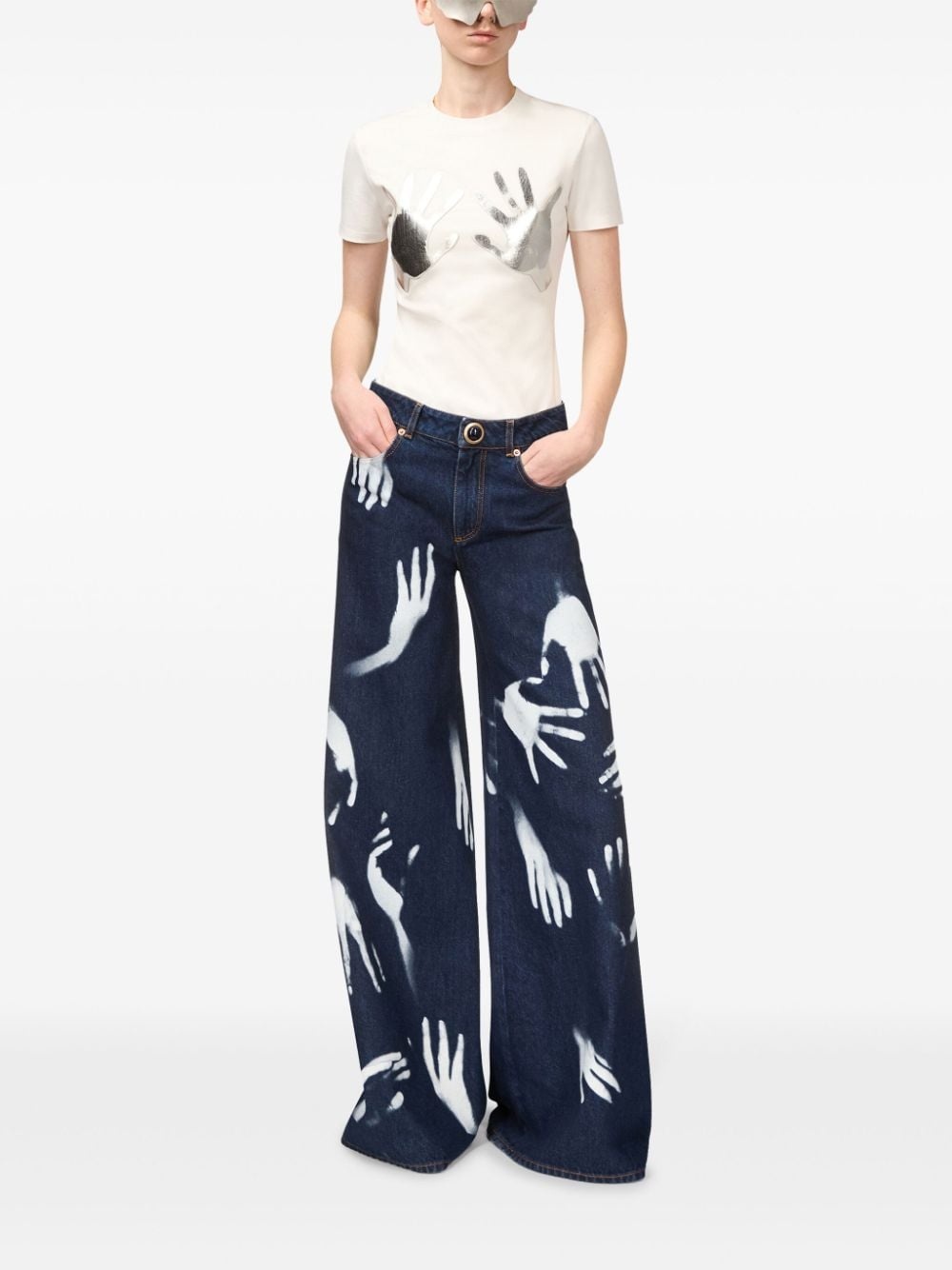 Hand-print wide-leg jeans - 2