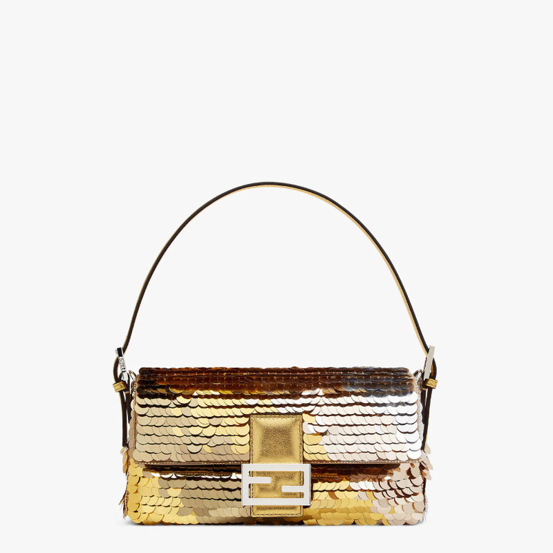 Medium 1997 Baguette bag with all-over metallic sequin embroidery in shades of gold creating a diago 1