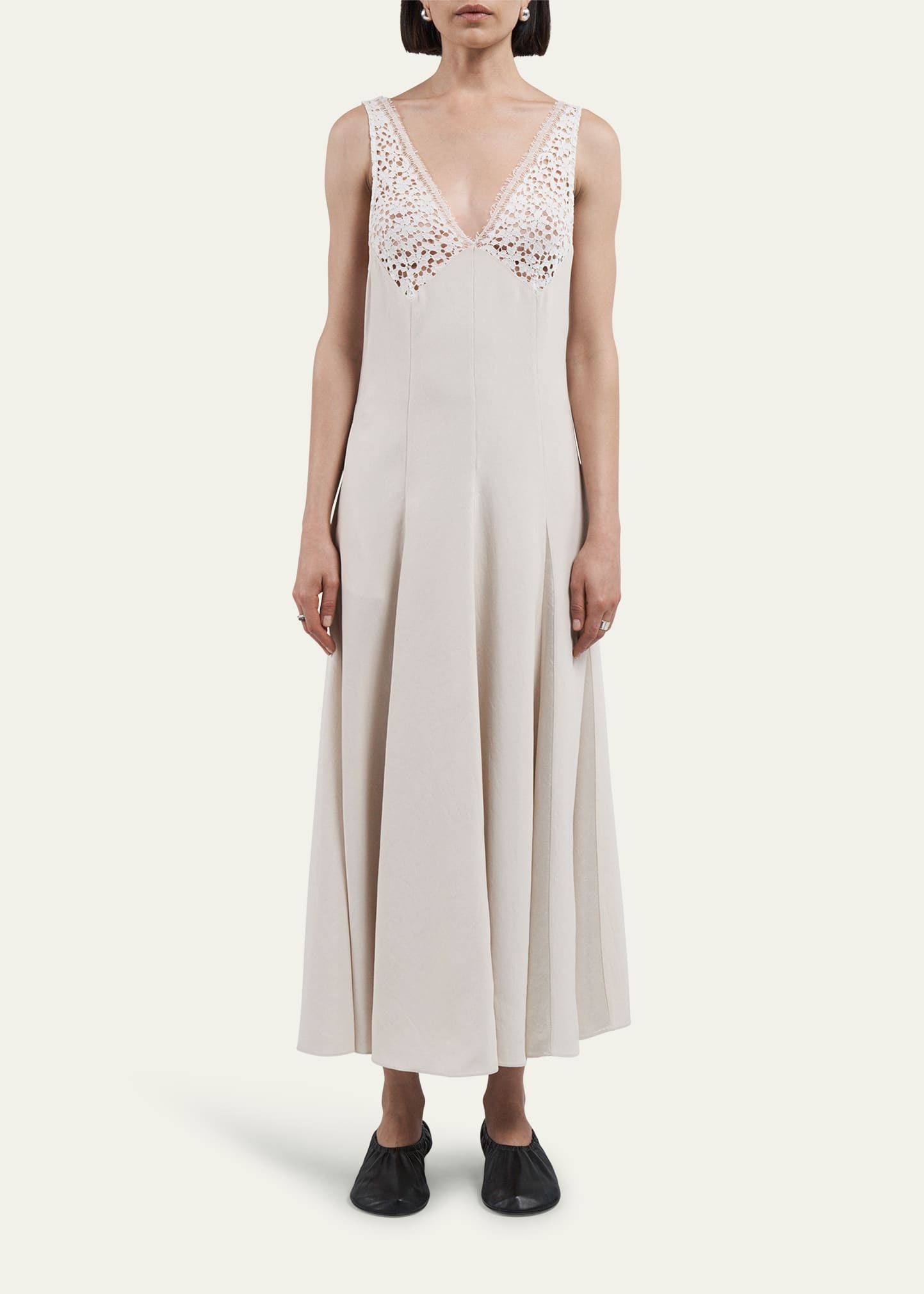 V-Neck Lace Godet Dress - 2