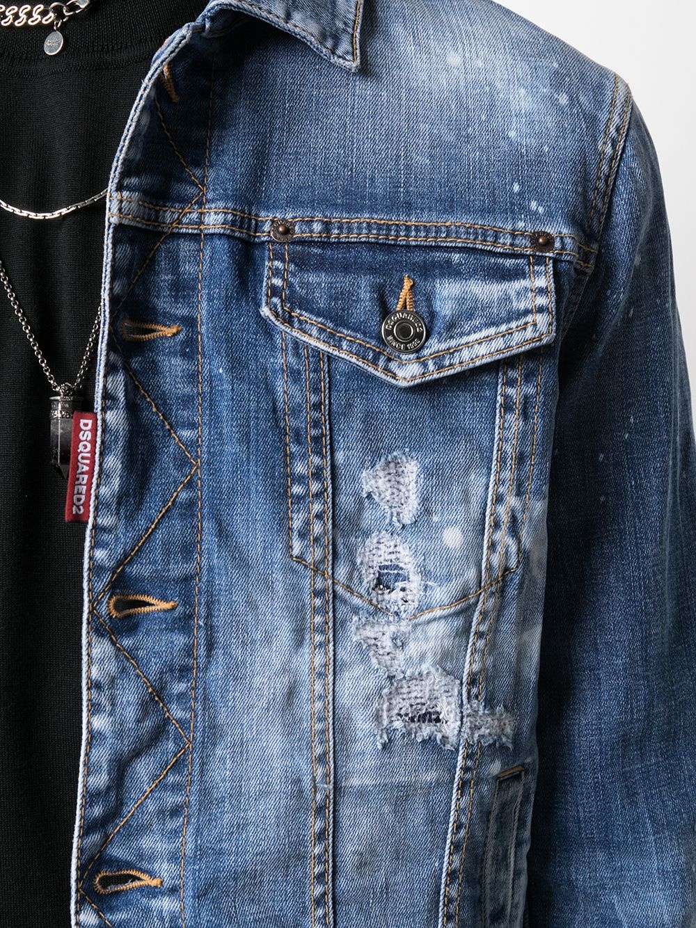 paint-splatter distressed denim jacket - 5