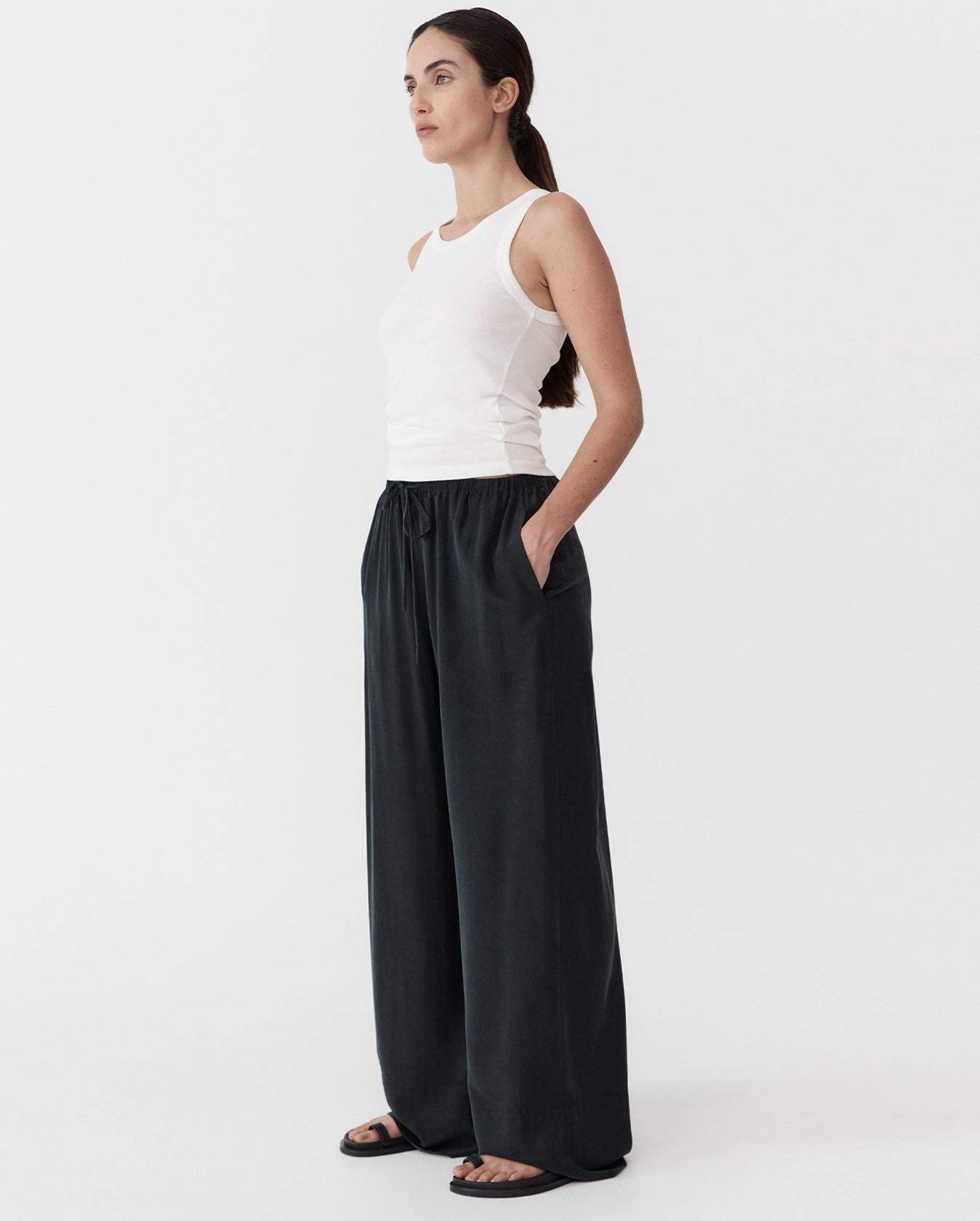 Relaxed Silk Pants - Washed Black - 3