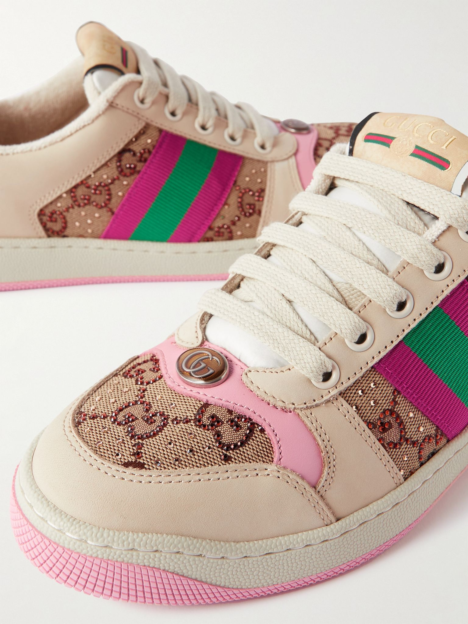 Screener embellished canvas and leather sneakers Neutral - 4