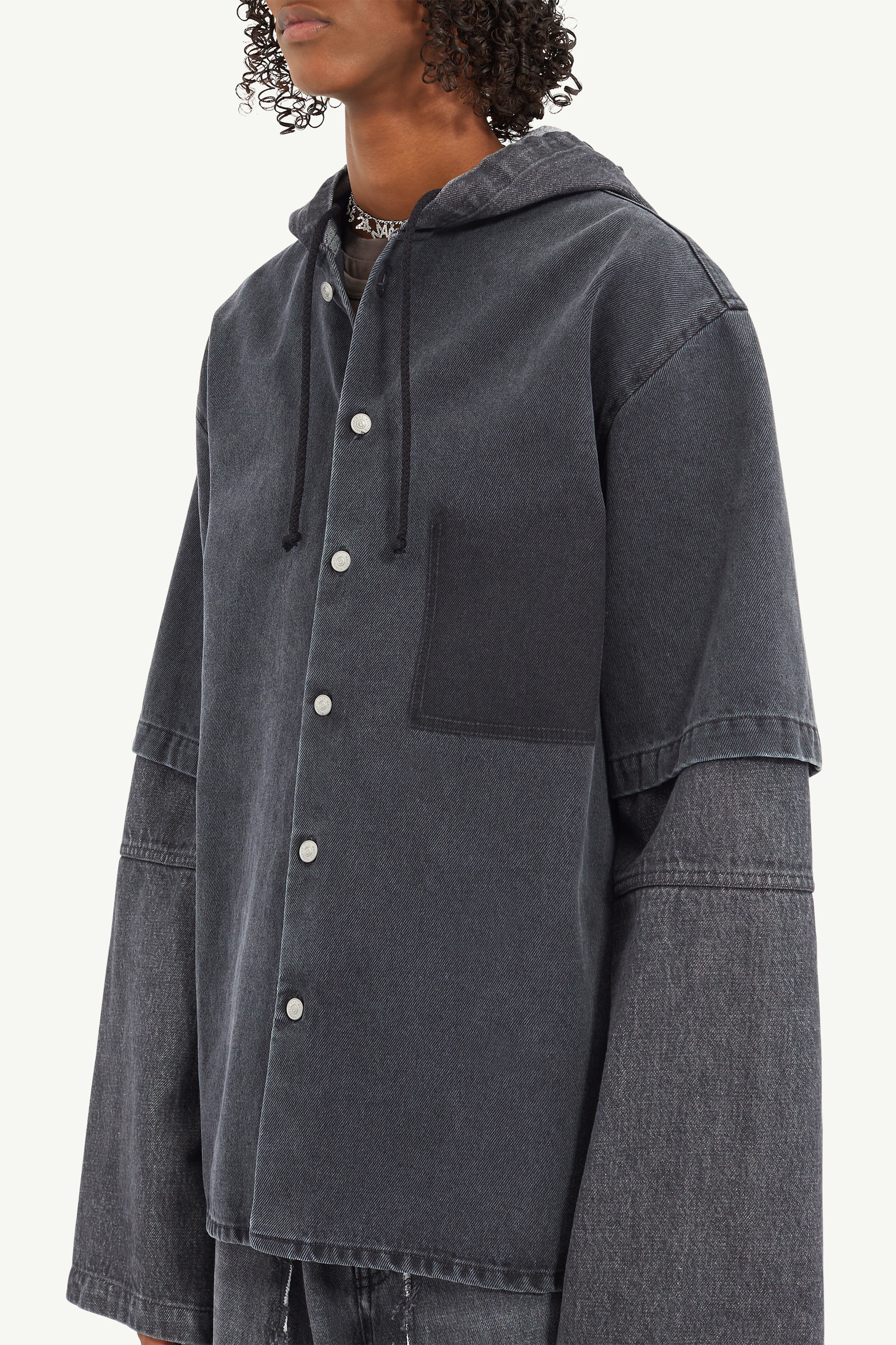Two-tone Denim Hooded Jacket - 5