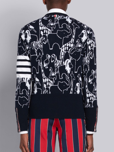 Thom Browne Navy Fine Merino Wool Animal Icon Intarsia Crewneck 4-Bar Pullover outlook