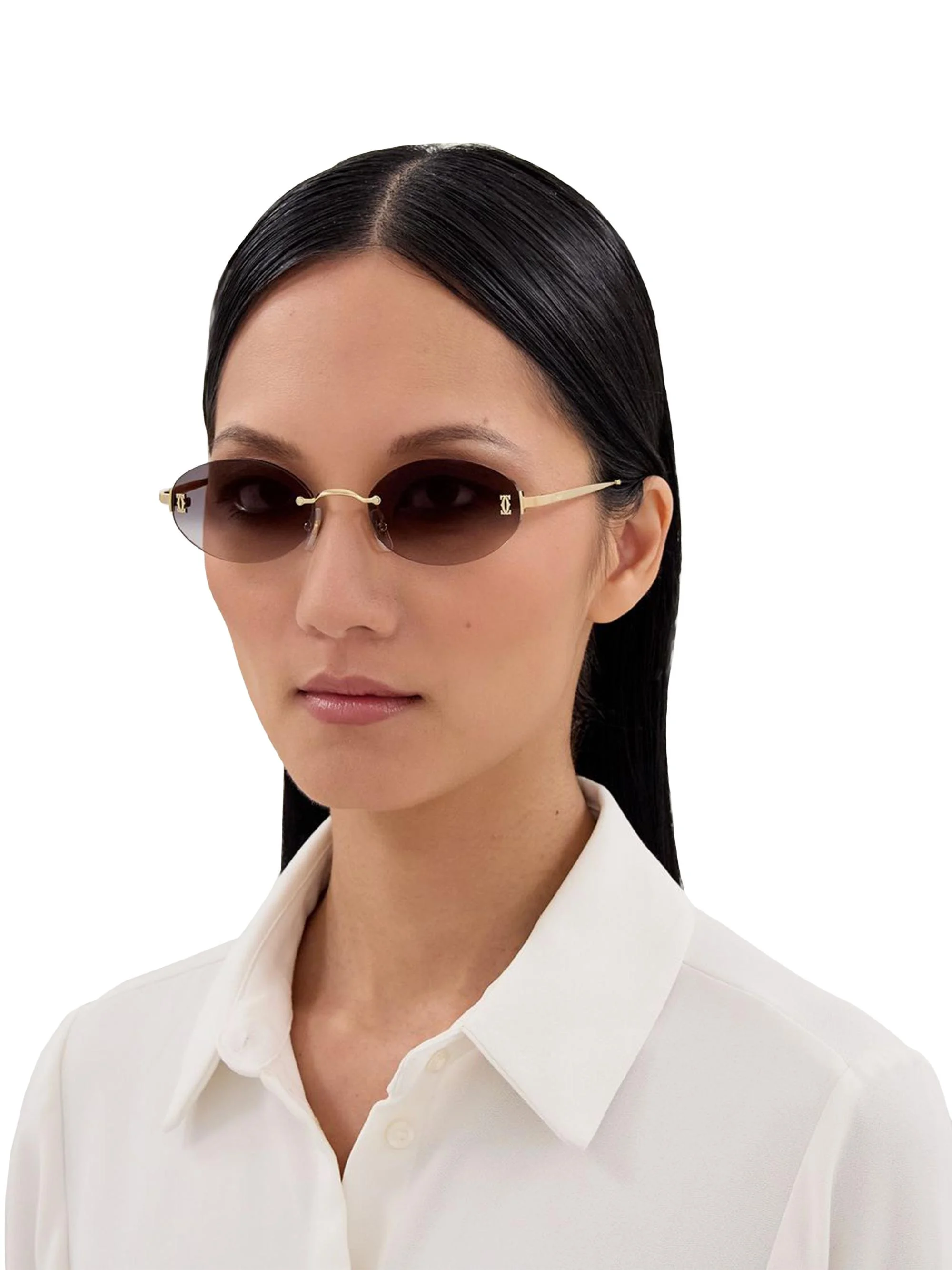 Women's Double C 55MM Oval Sunglasses - Gold Black - 1