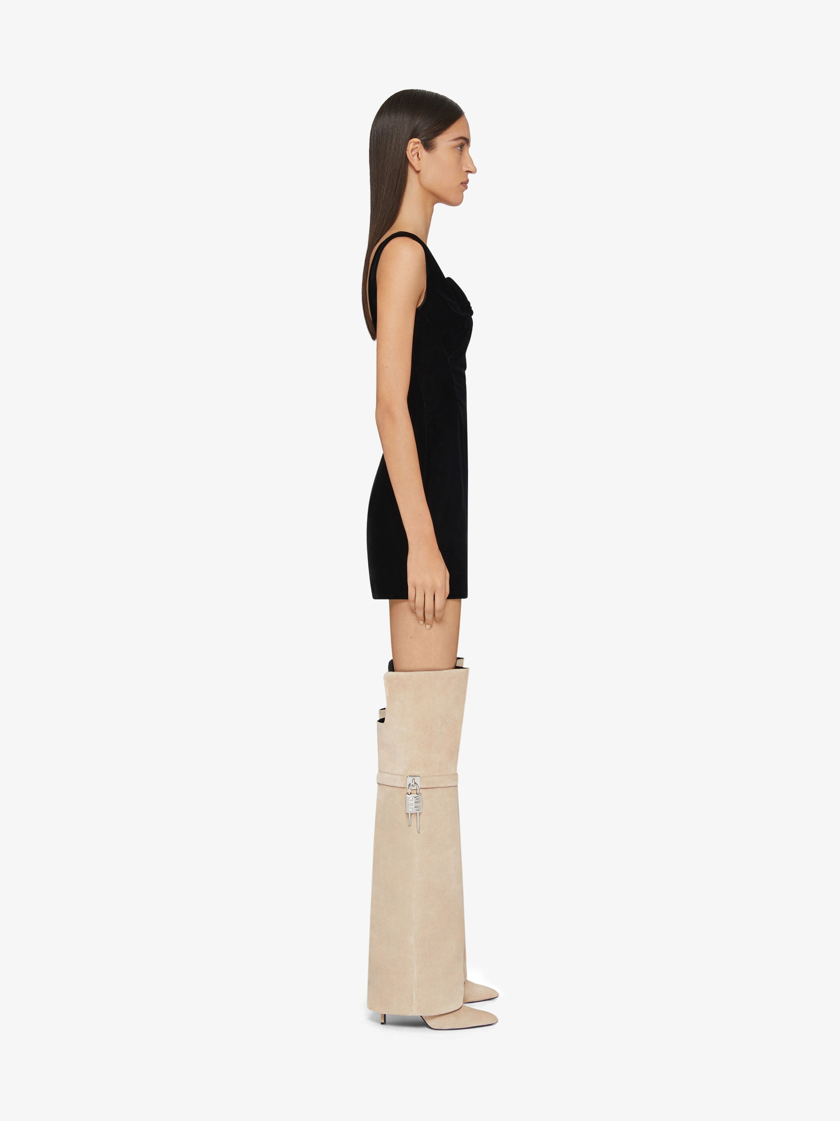 SHARK LOCK STILETTO OVER-THE-KNEE BOOTS IN SUEDE - 2