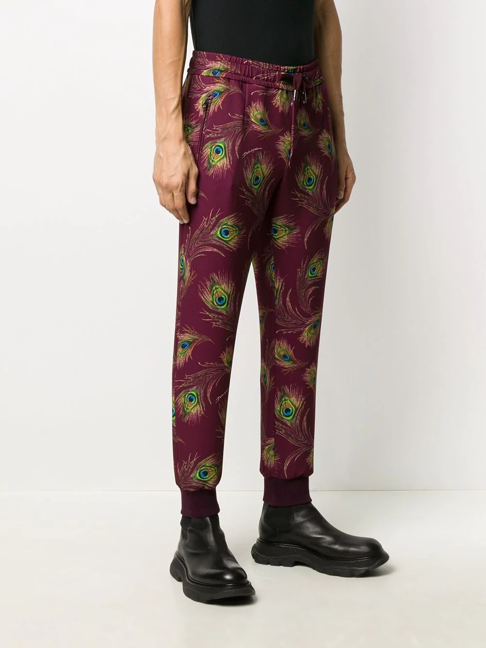 peacock print track pants - 3