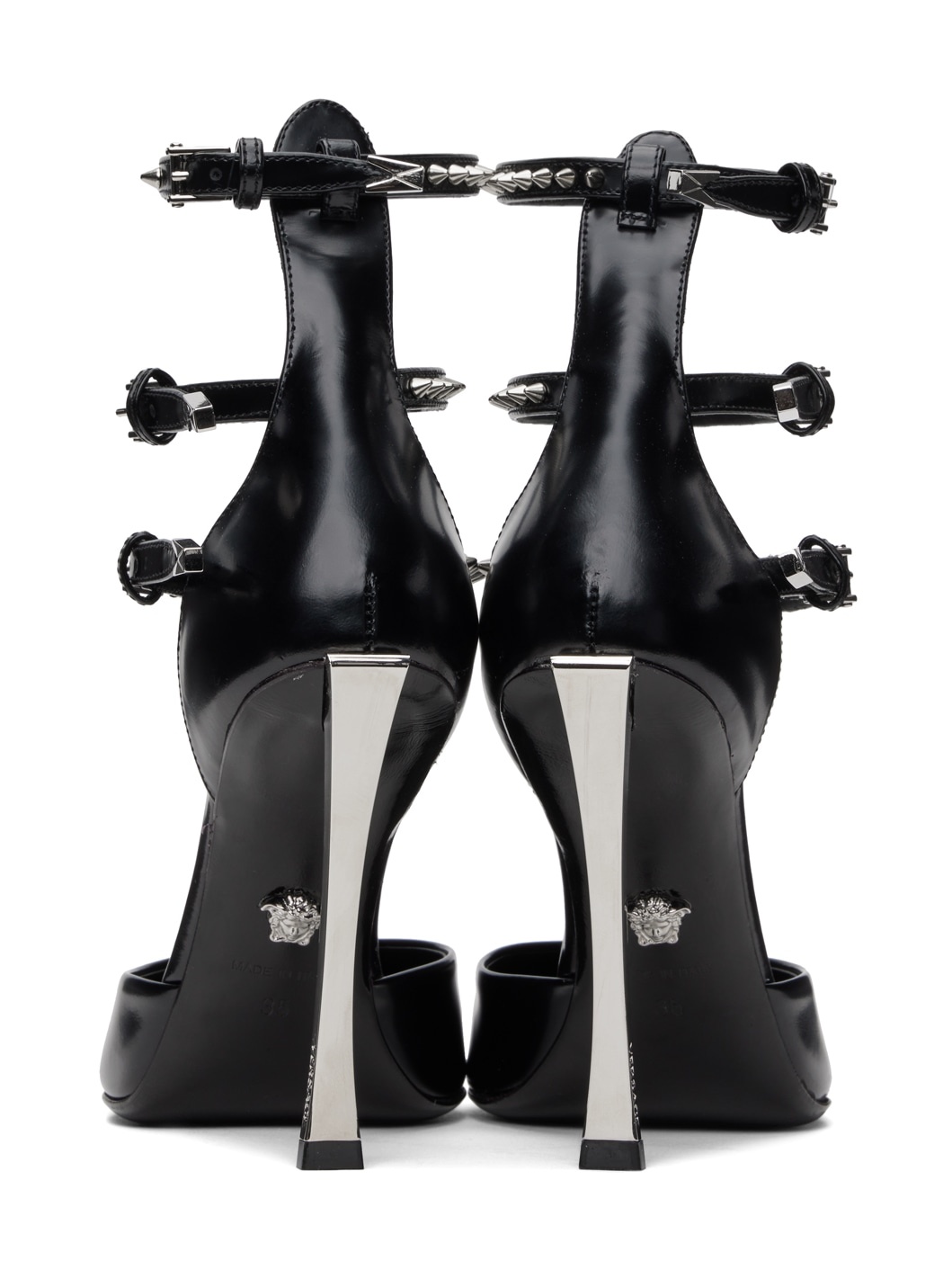 Black Spiked Pin-Point Heels - 2