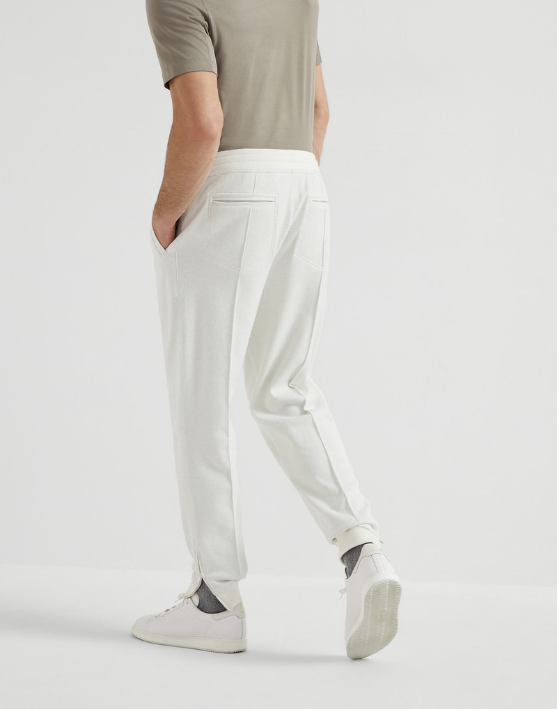 Brunello Cucinelli Cashmere and cotton French terry double cloth trousers with Crête detail and elasticated zipper cuff outlook