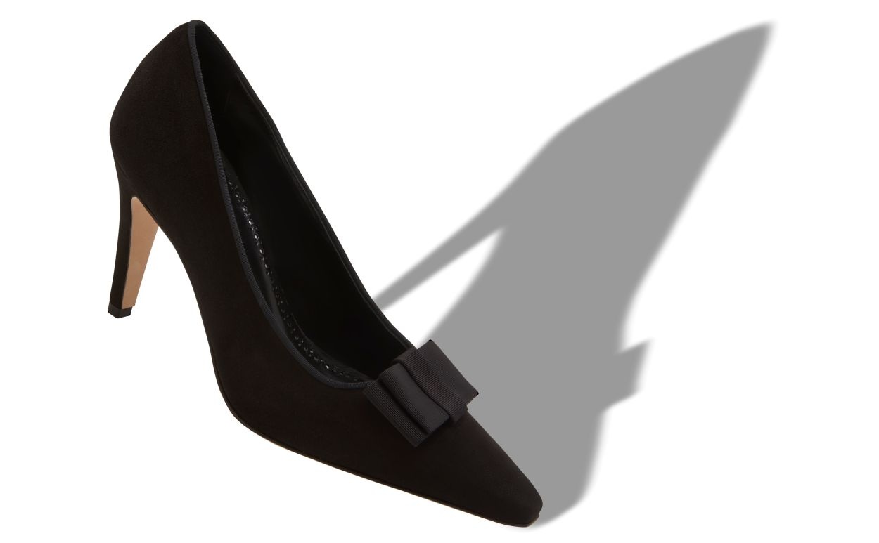 Black Suede Bow Detail Pumps - 2