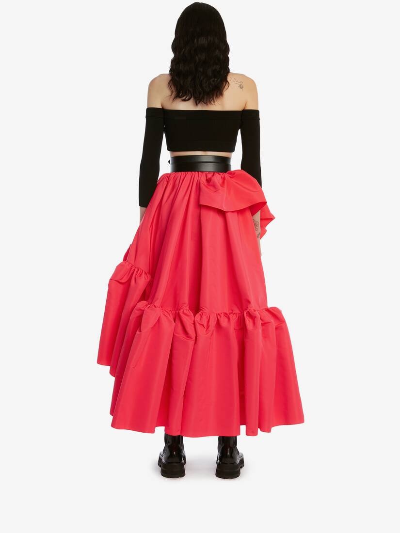 Gathered Ruffle Midi Skirt in Neon Pink - 4
