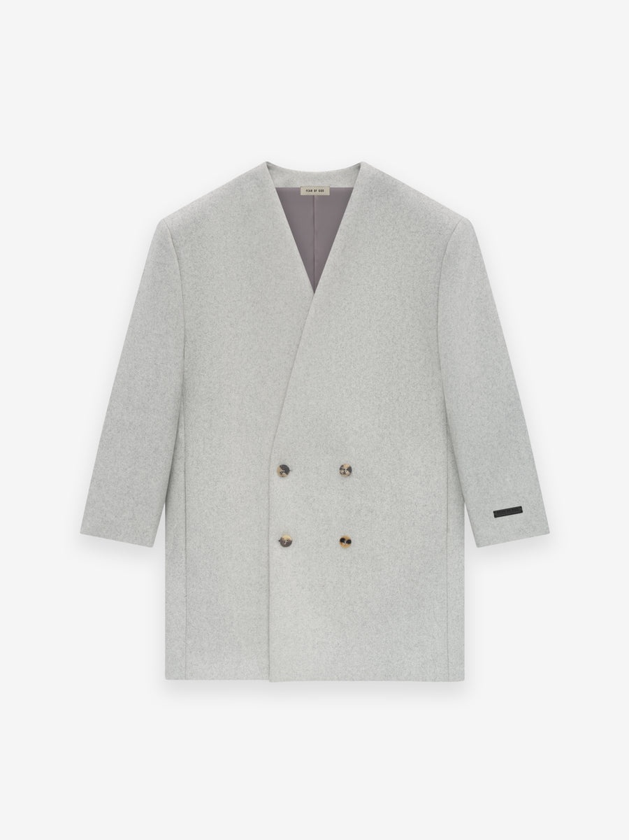 Military Wool Long Relaxed Lapelless Blazer - 1