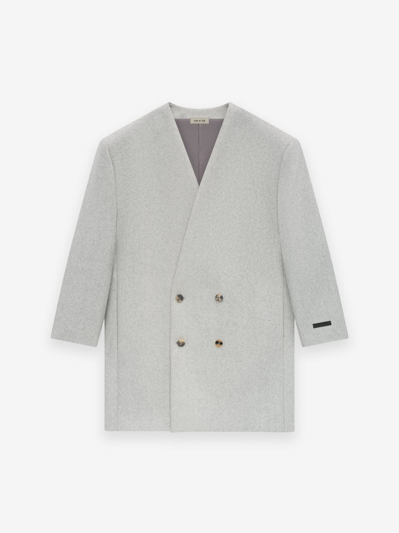 Military Wool Long Relaxed Lapelless Blazer 1