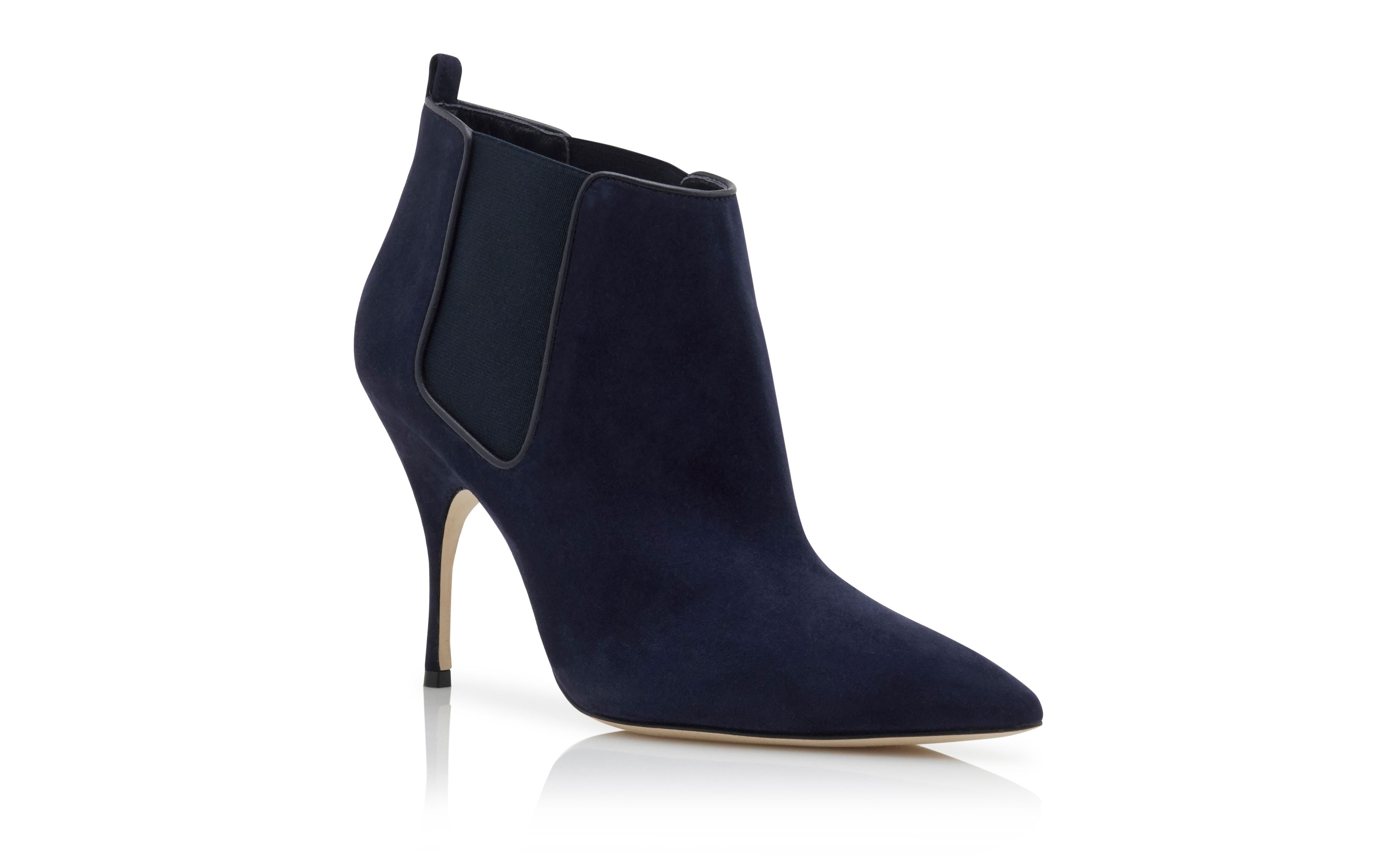Navy Blue Suede High Heel Chelsea Boots - 3