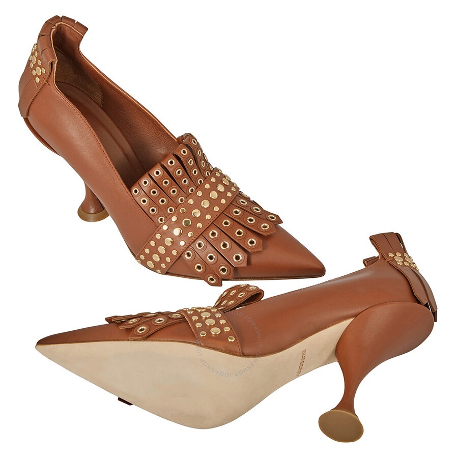 Burberry Brown Studded Kiltie Fringe Leather Point Toe Pumps - 2