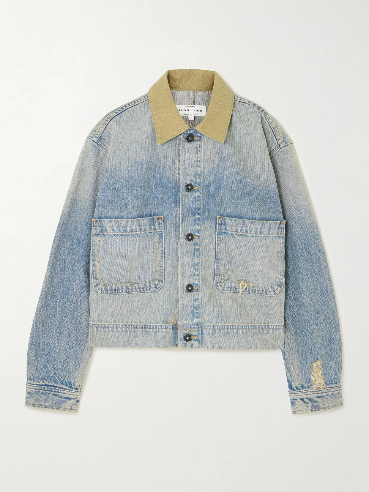 Thompson Canvas-trimmed Distressed Denim Jacket - 1