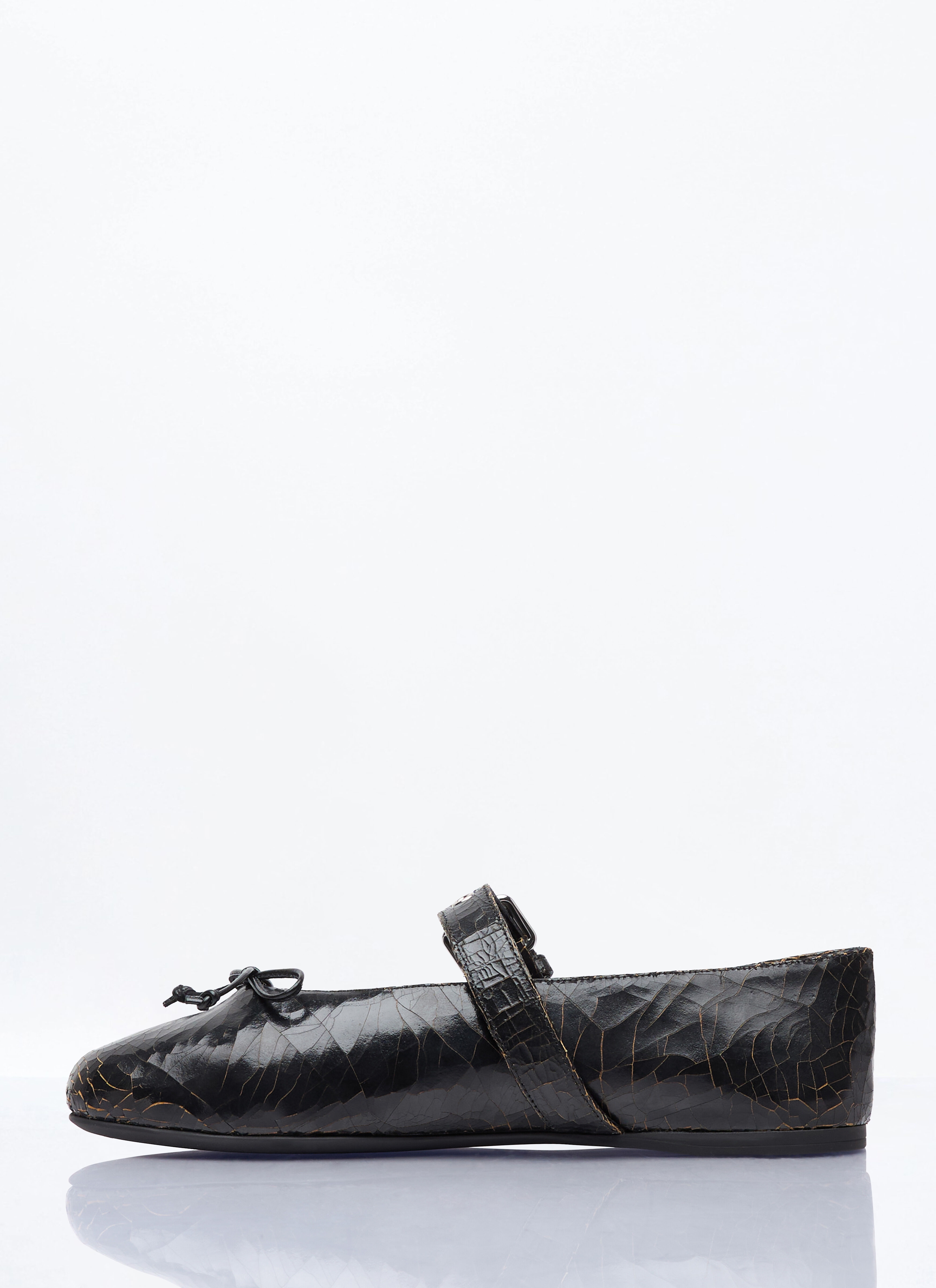 Crackled Leather Ballerina Shoes - 4