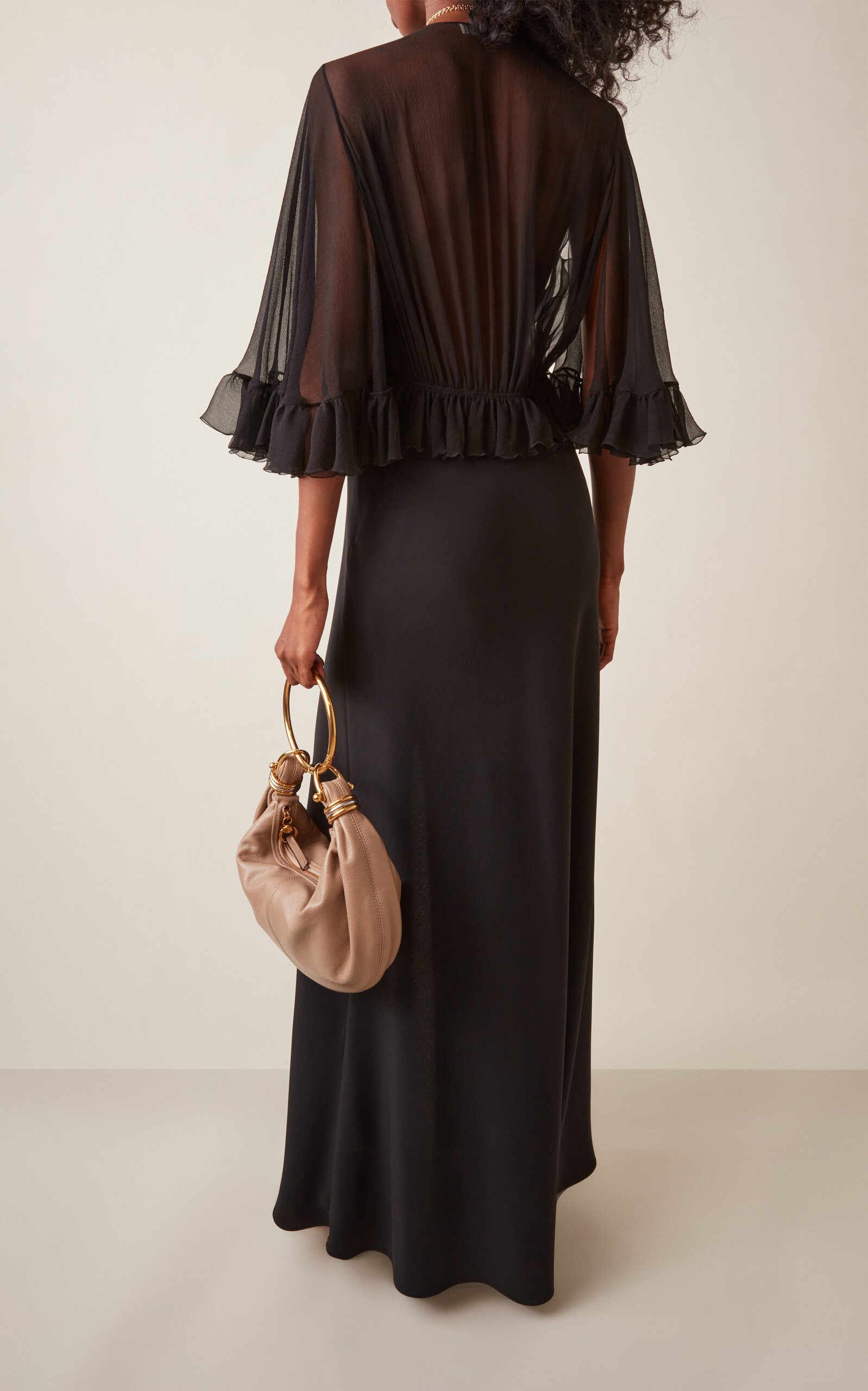 Ruffled Silk Crepe Maxi Dress black - 4