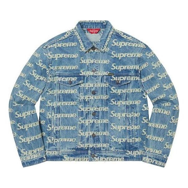 Supreme Frayed Logos Denim Trucker Jacket 'Teal White' SUP-SS21-667 - 1