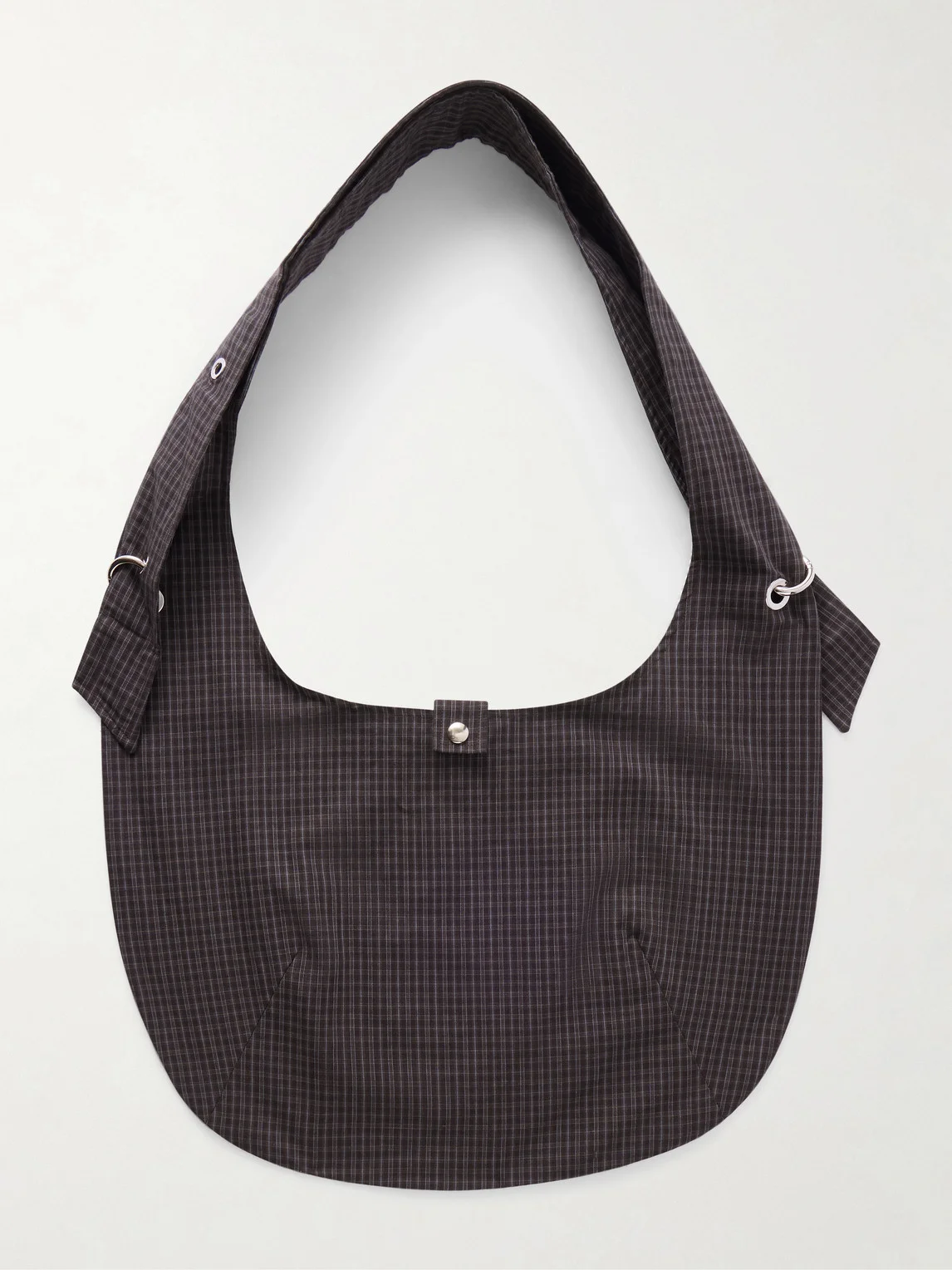 Eyelet Checked Cotton and Linen-Blend Canvas Shoulder Bag - 1