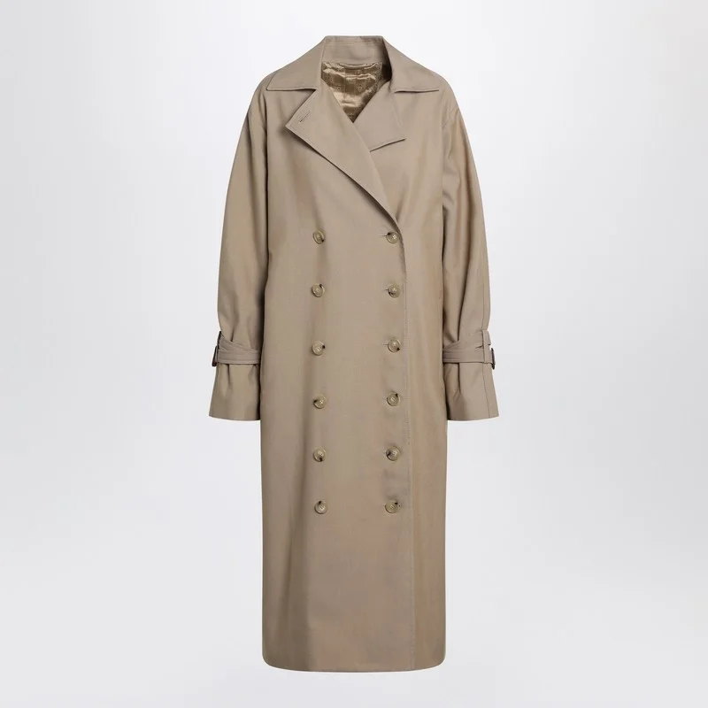 Beige cotton blend double-breasted trench coat - 1