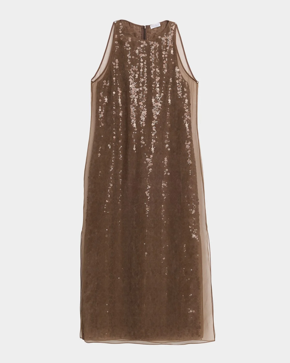 Sequined Crispy Silk Chiffon Layered Midi Dress - 1