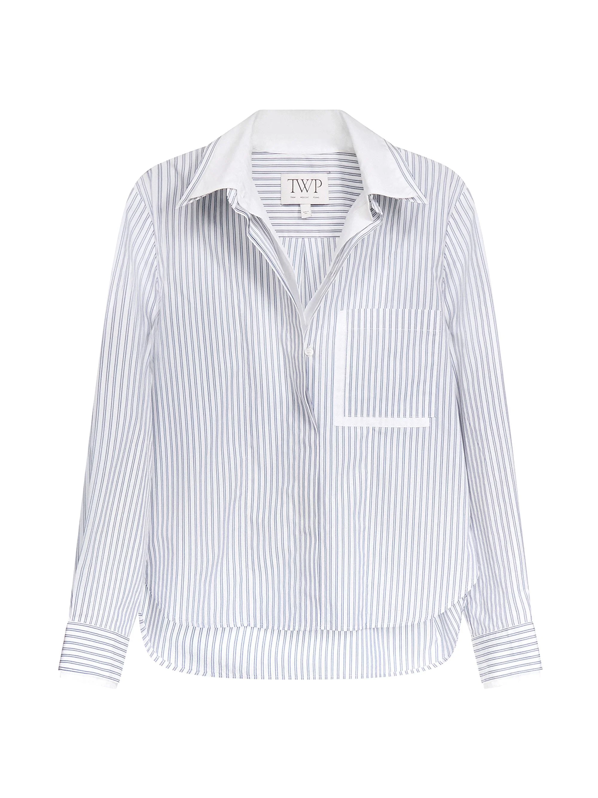 Women's Double-Layer Boyfriend Shirt - White Navy Multi - 1