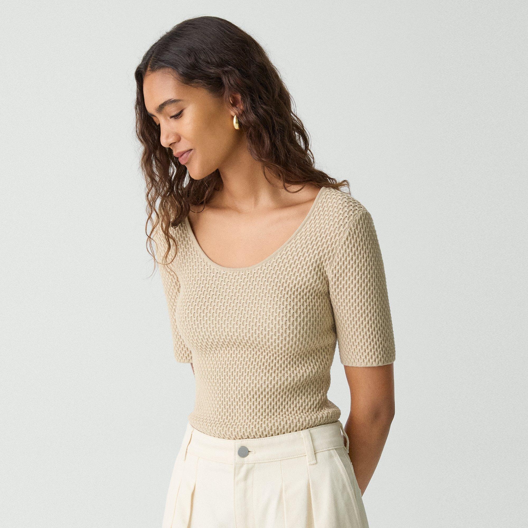 Scoop Neck Top in Textured Cotton-Blend - 3