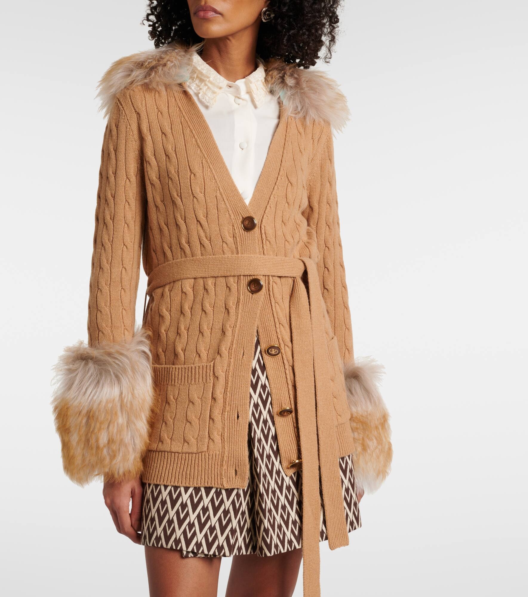 Shearling-trimmed cashmere cardigan - 7