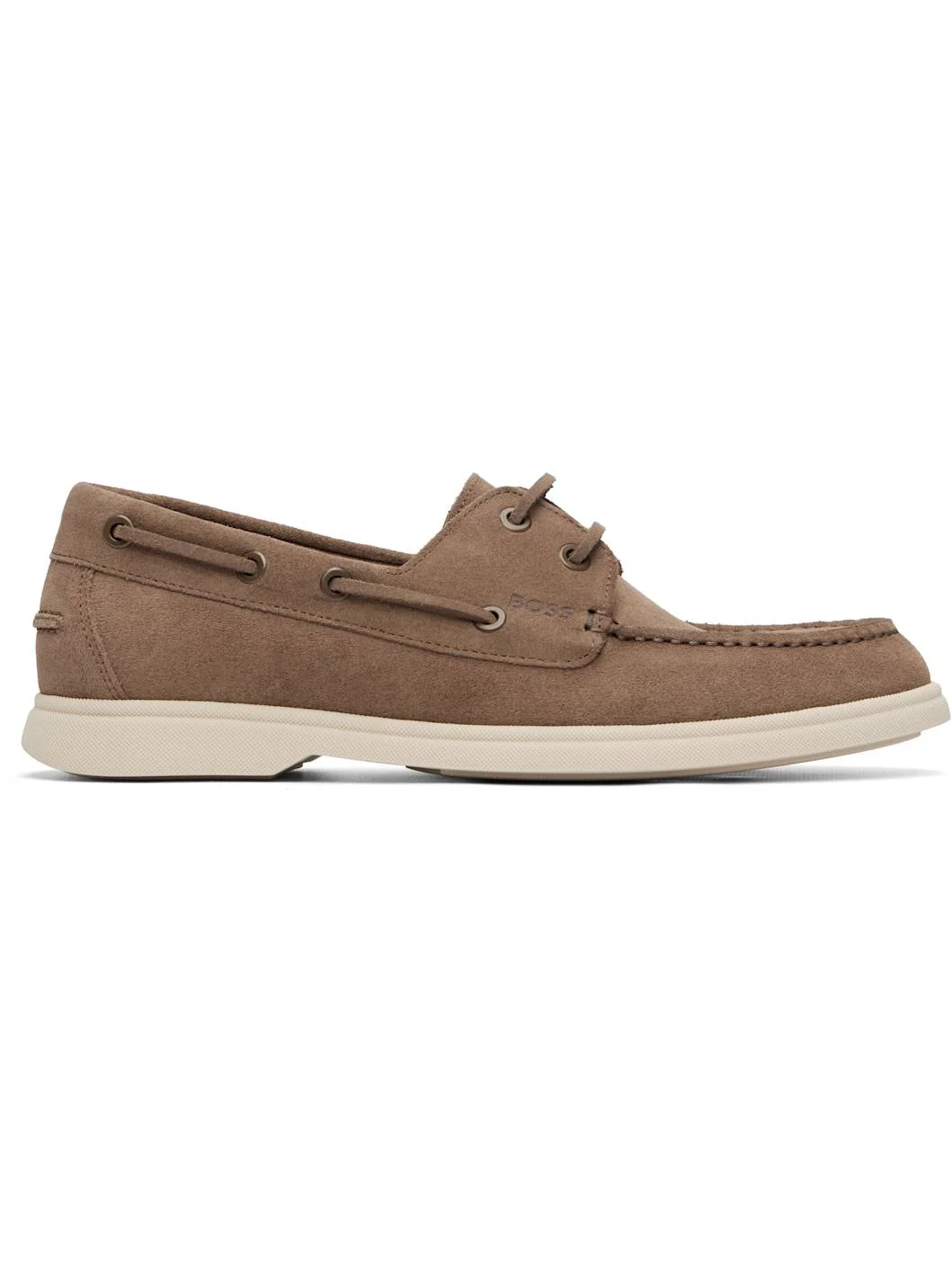 Beige Suede Lace-Detail Boat Shoes - 1