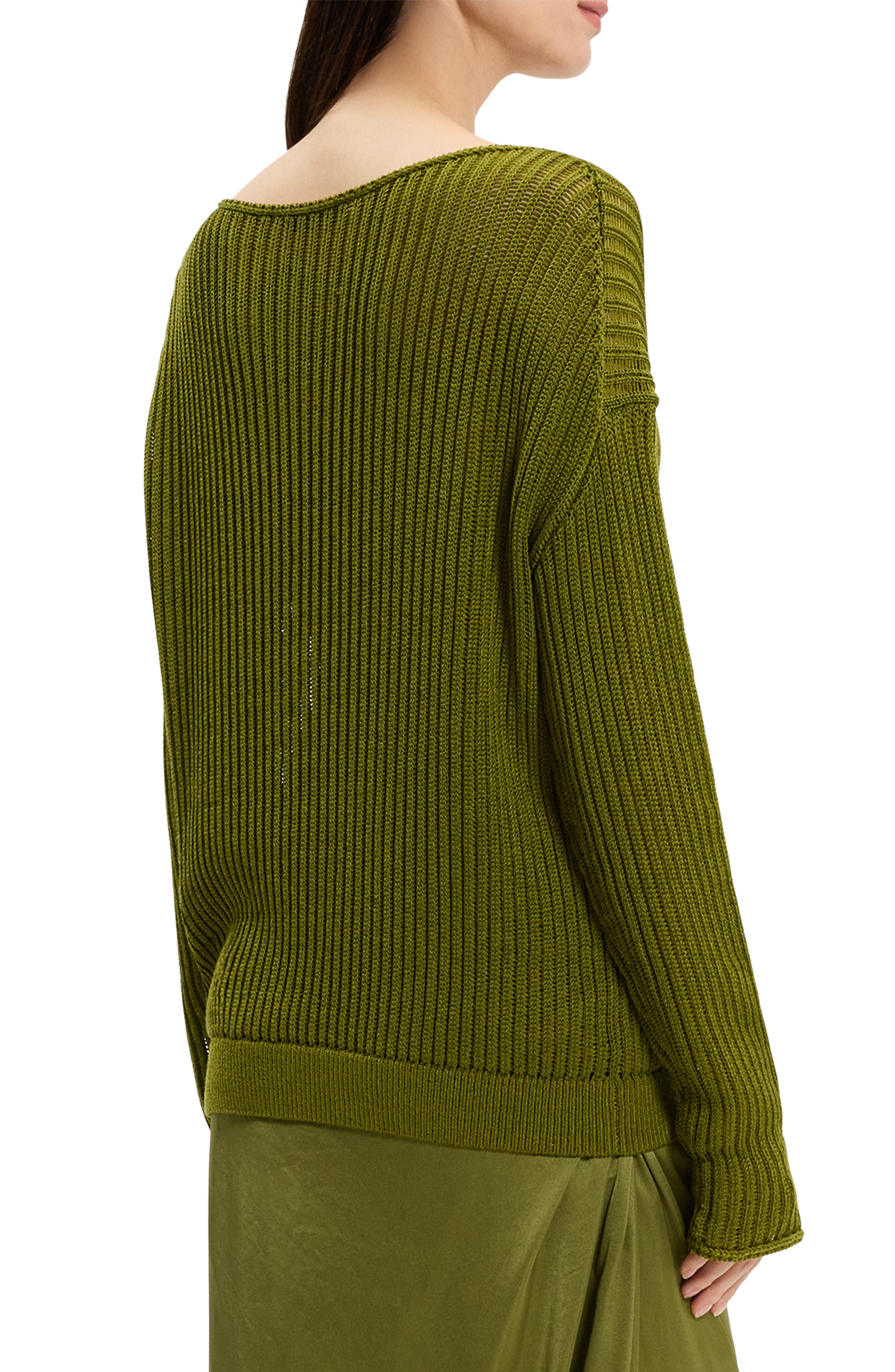 Theory Open Neck Pima Cotton Sweater in Avocado at Nordstrom - 2