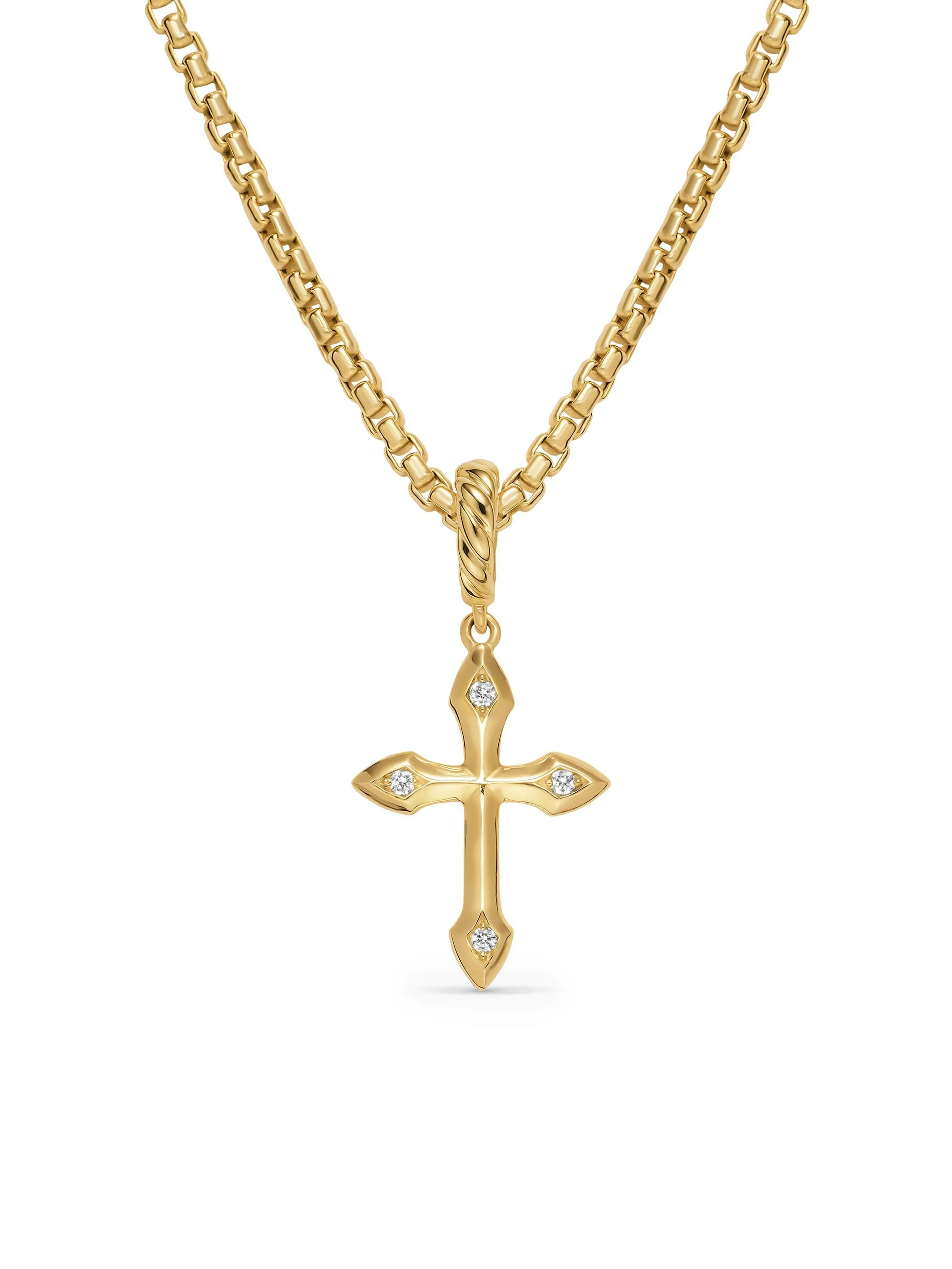 Women's Petite Gothic Cross Amulet in 18K Yellow Gold with Diamonds 15.2MM - Diamond - 1