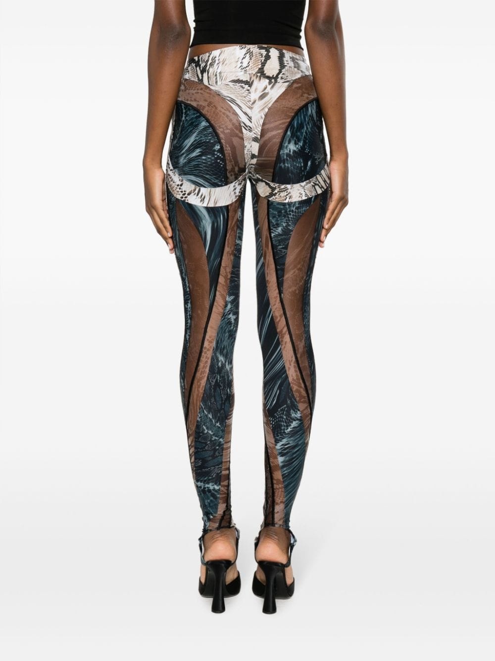 snakeskin-print sheer-tulle panelled leggings - 4