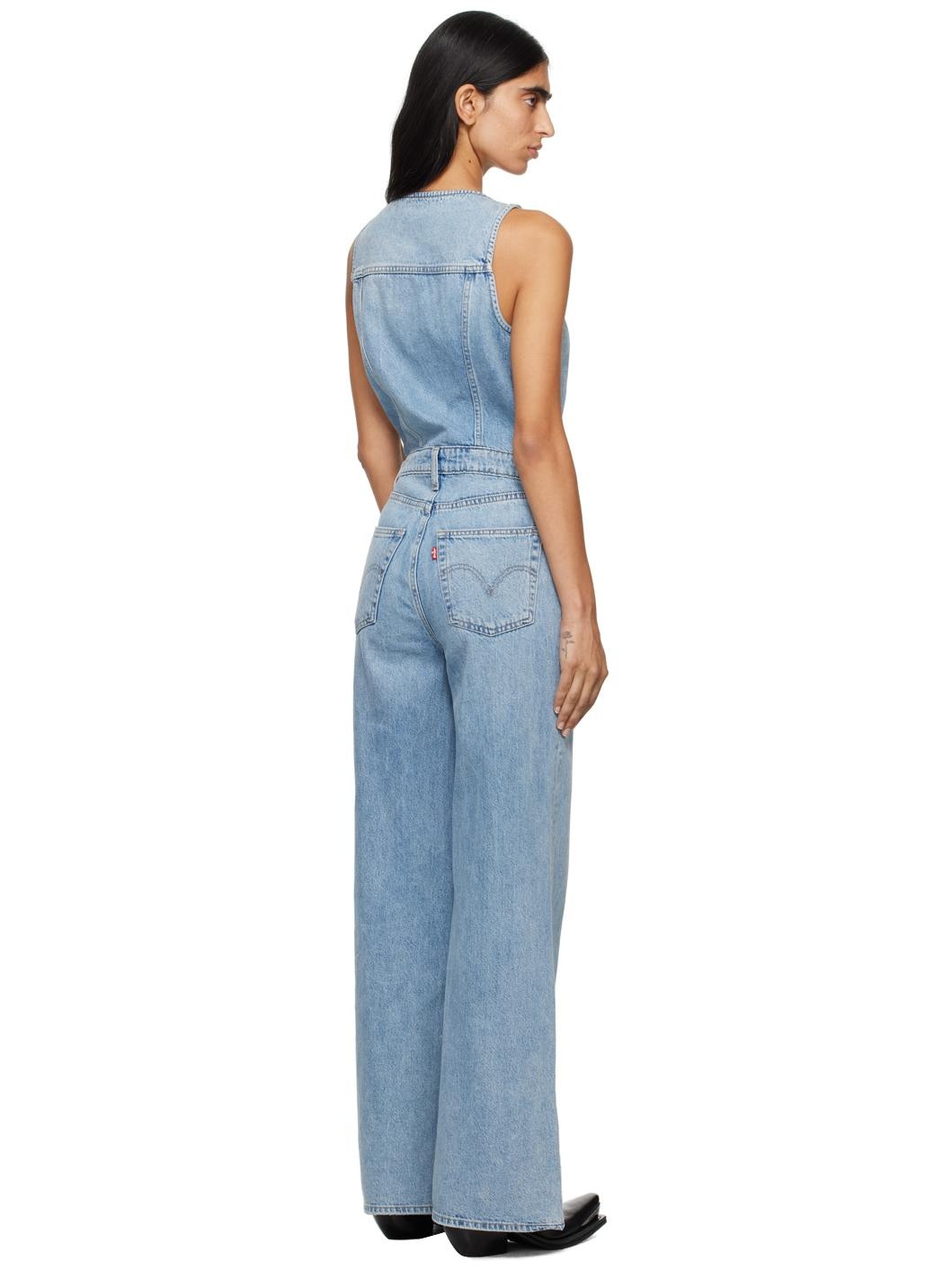 Blue Vest Wide Leg Denim Jumpsuit - 3