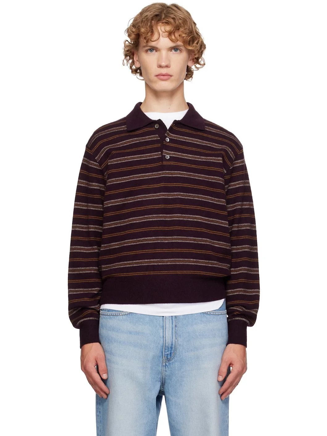 Brown Collared Striped Polo - 1