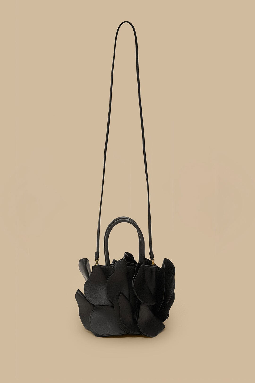 Black Leather Flower Bag - 8