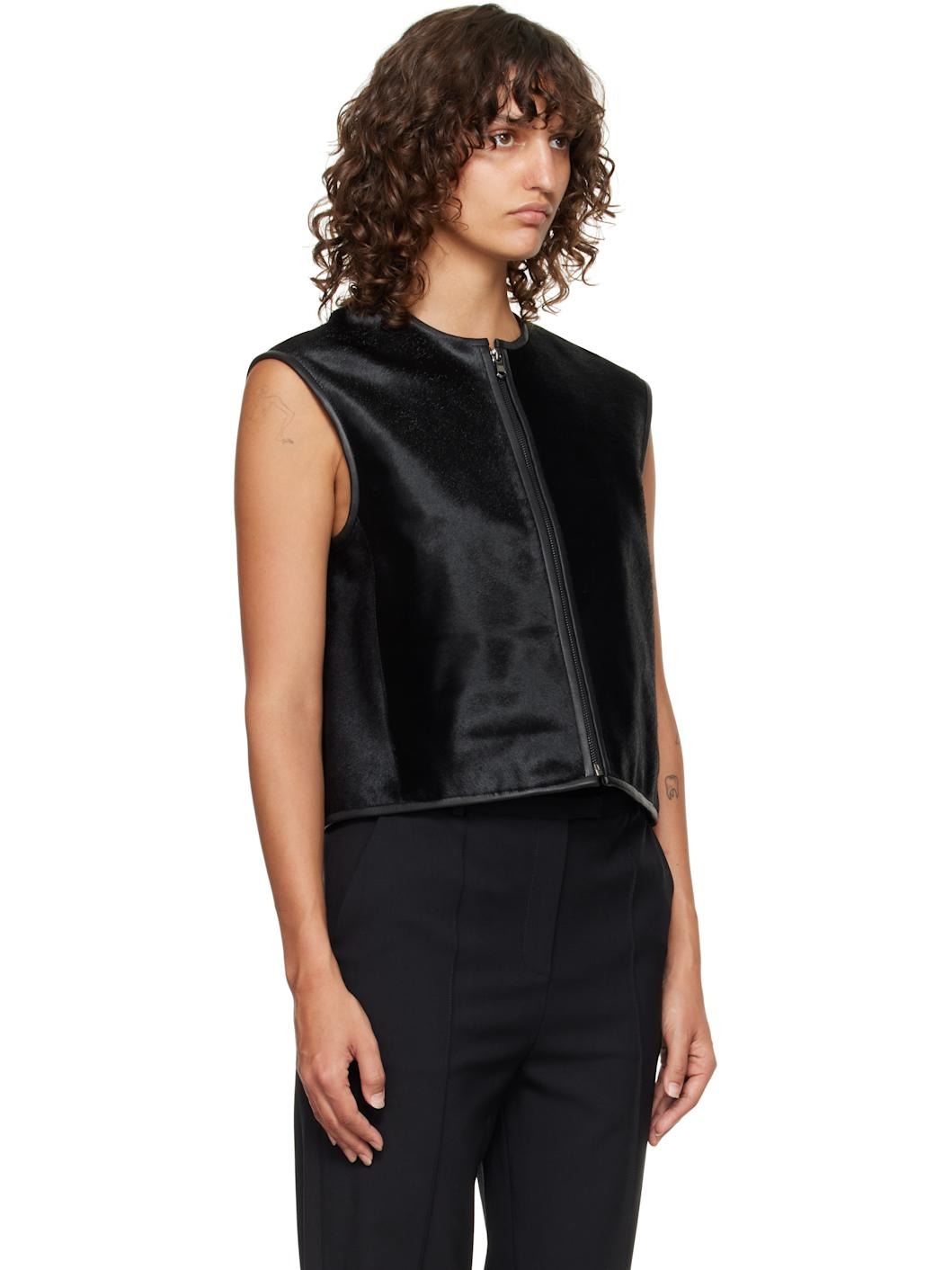 Black Ampas Pony-Effect Leather Vest - 2