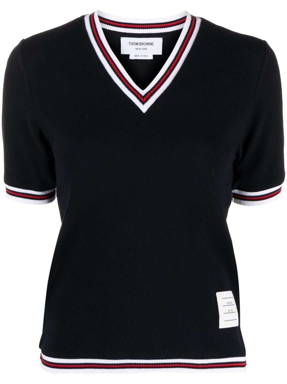 cricket-stripe V-neck T-shirt - 1