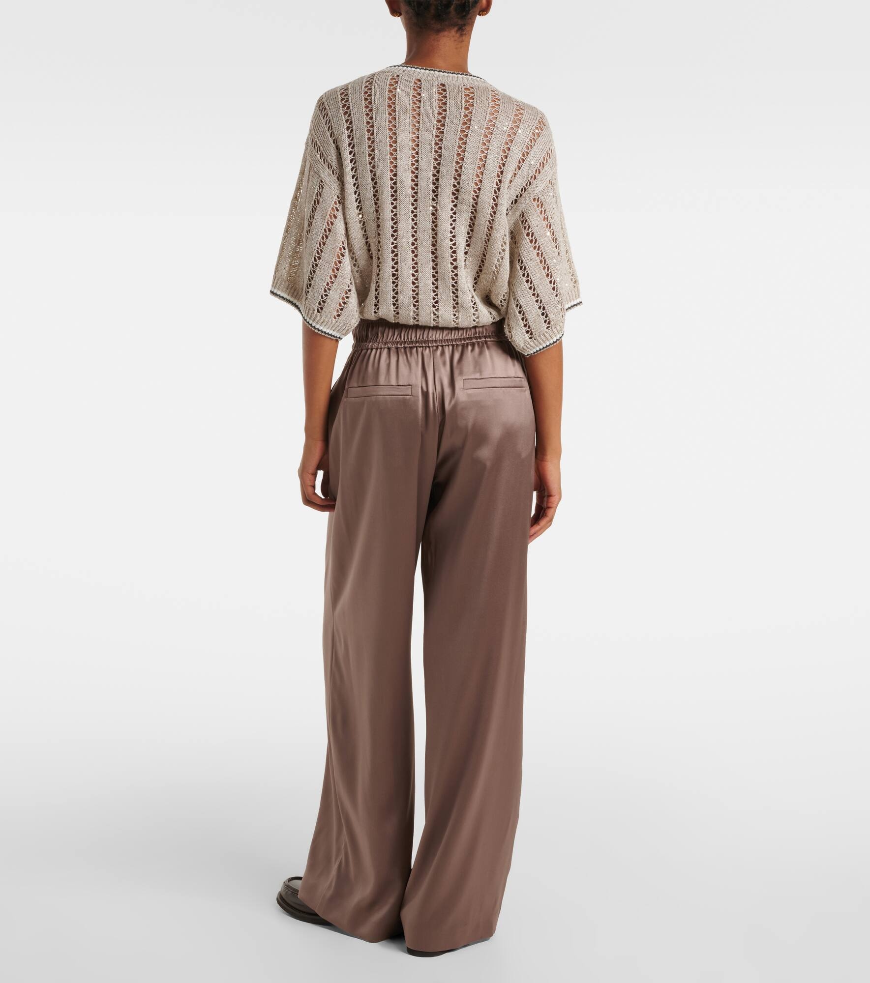 Silk-blend satin wide-leg pants - 3