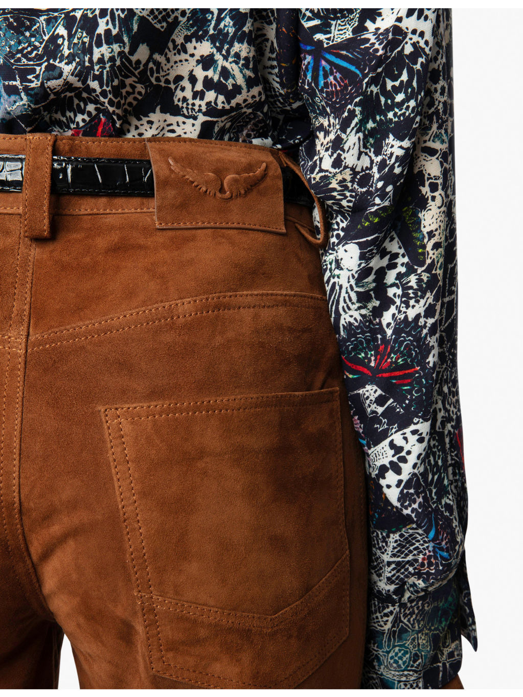 Pistol Flared-Leg Mid-Rise Suede Trousers - 5
