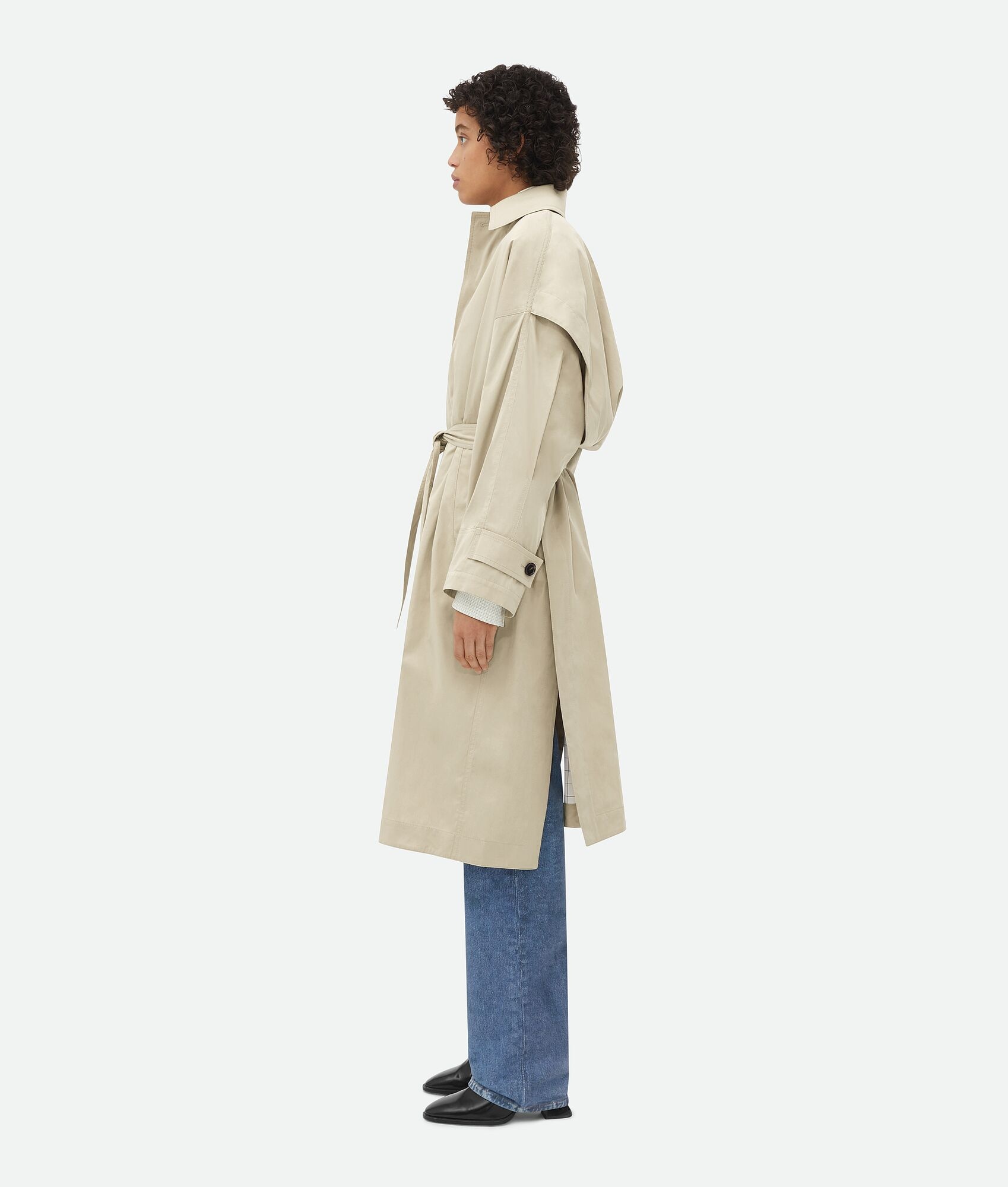 Cotton Silk Cape Trench With Check Lining - 2