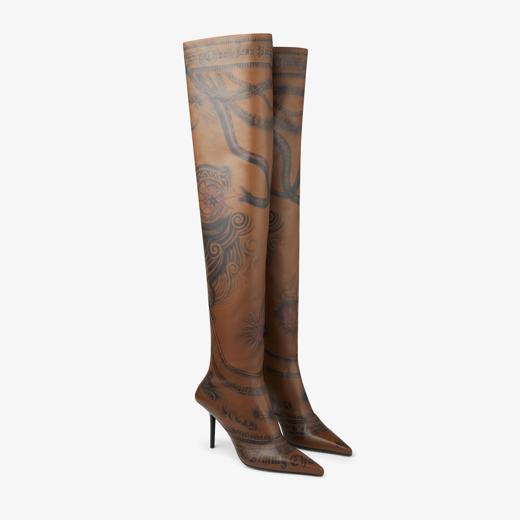 Jimmy Choo / Jean Paul Gaultier Over The Knee Boot 90
Clove Tattoo Printed Leather Over-The-Knee Boo - 3