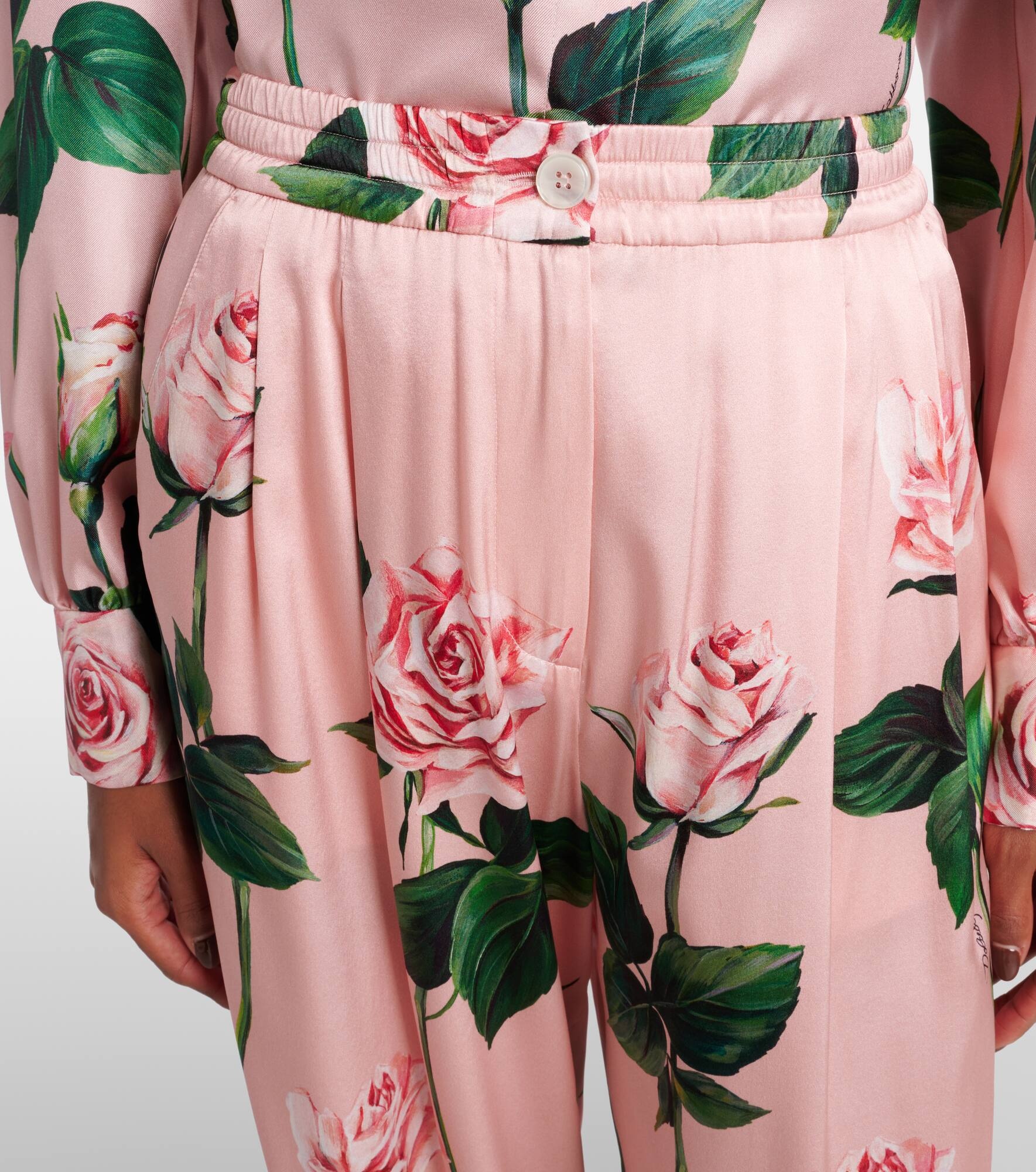 Floral silk-blend satin palazzo pants - 4