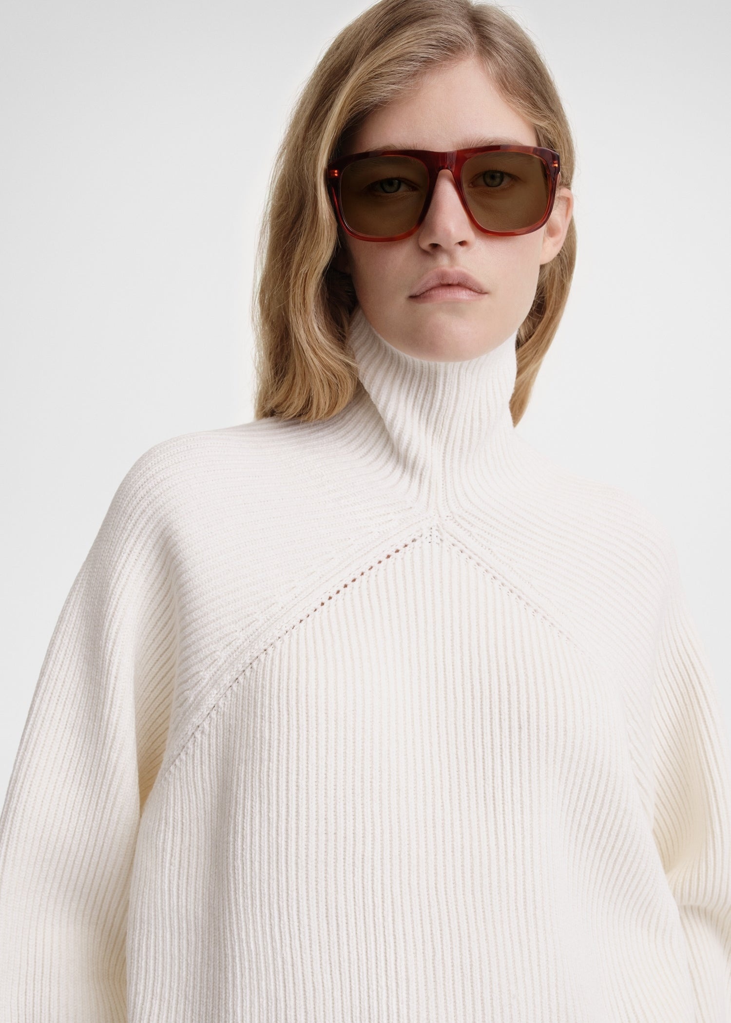 Ribbed chimney-neck knit white - 3