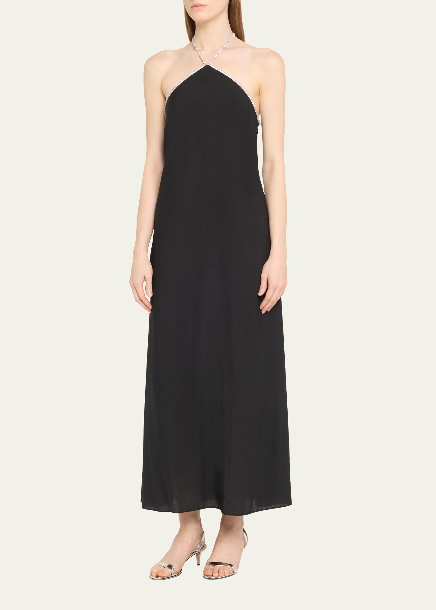 Onyx Crystal Trim Halter Maxi Dress - 4