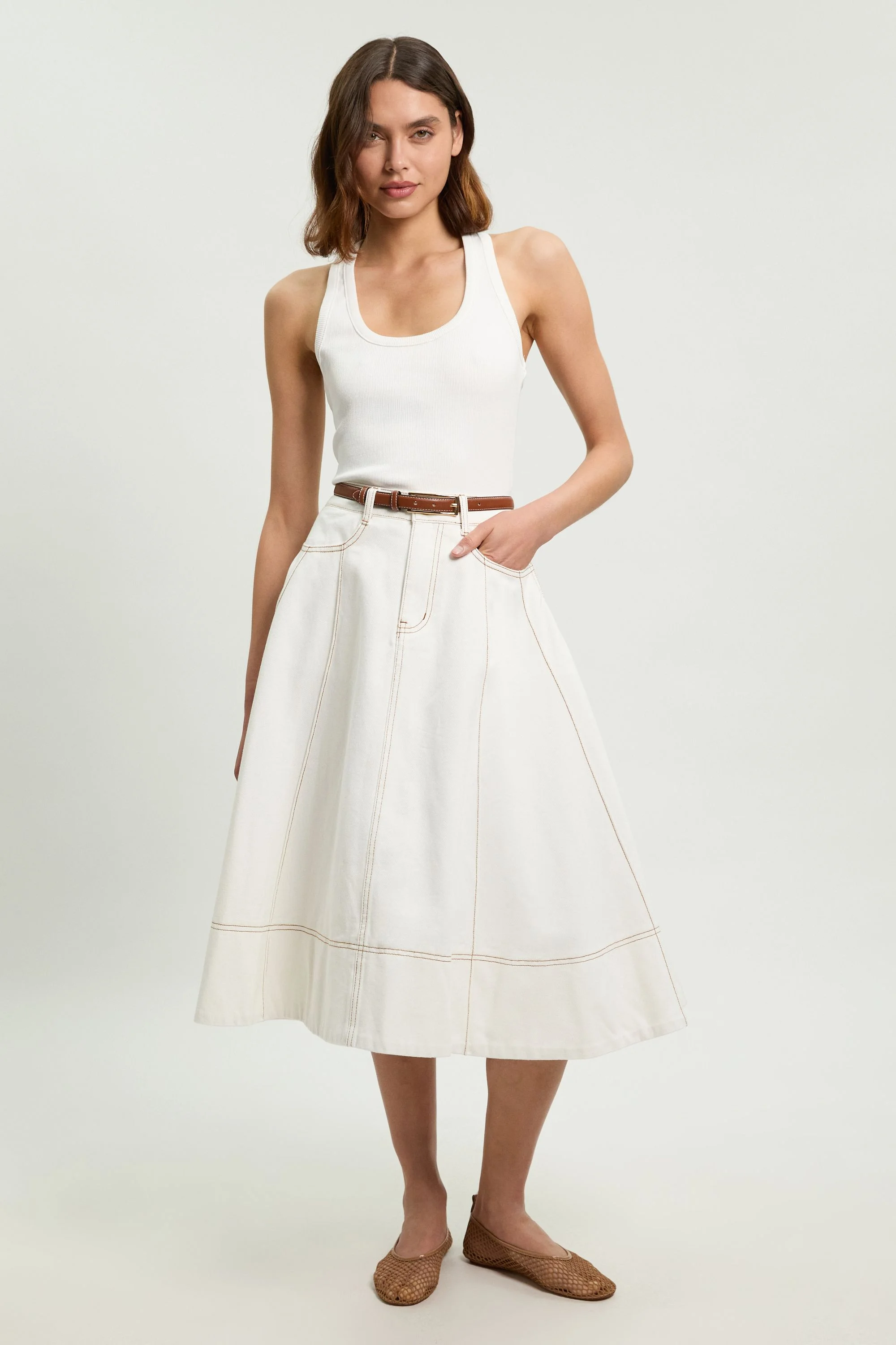 Denim Full Midi Skirt - 1