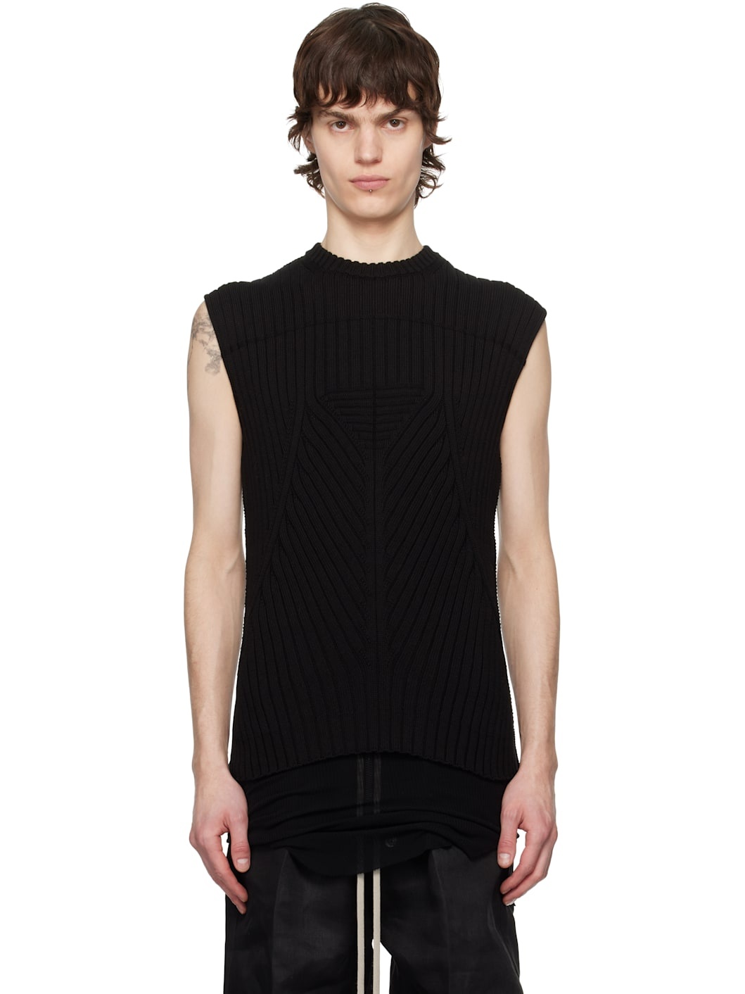 Black Hollywood Cotton Knit Vest - 1