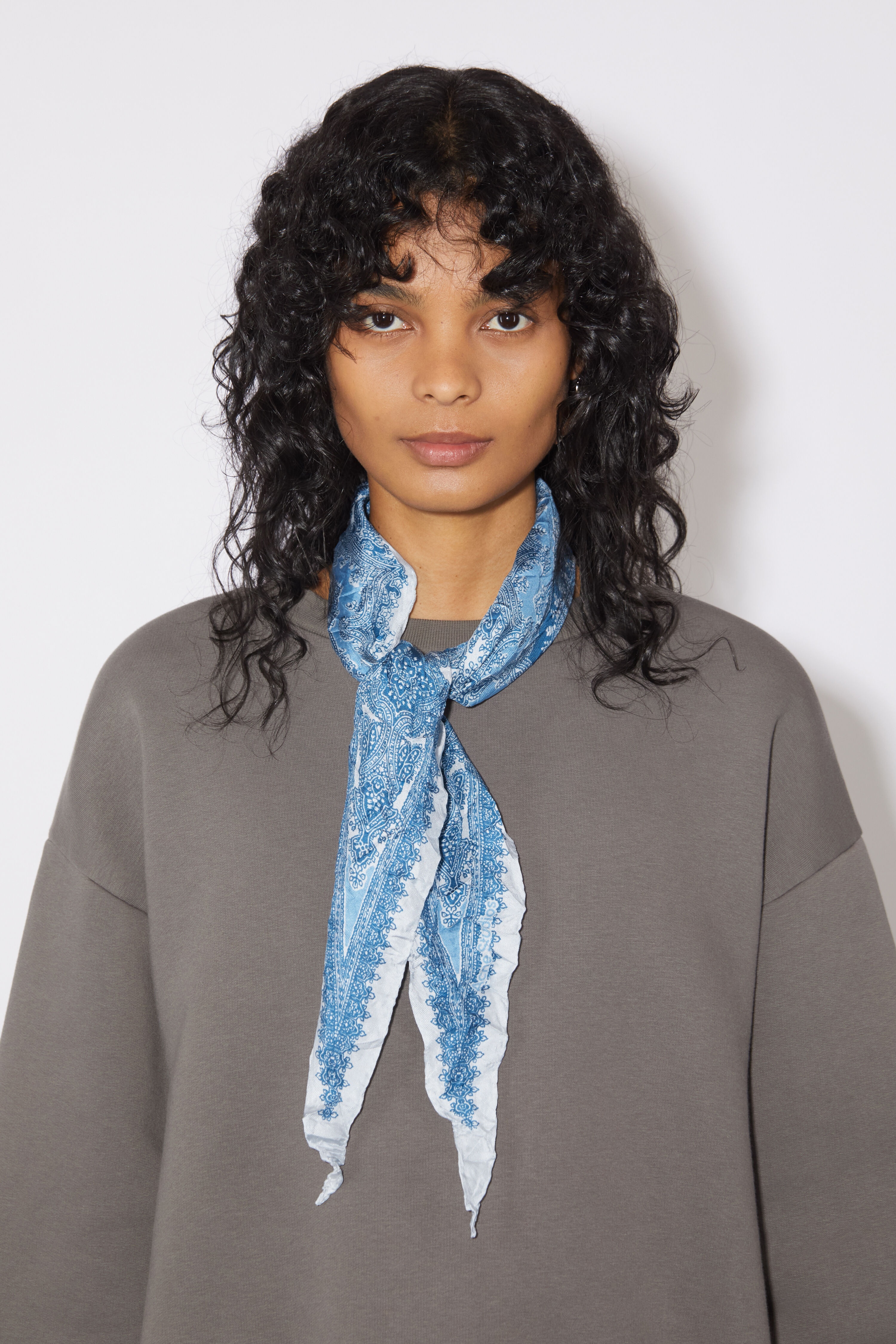 Printed silk scarf - Denim blue - 2