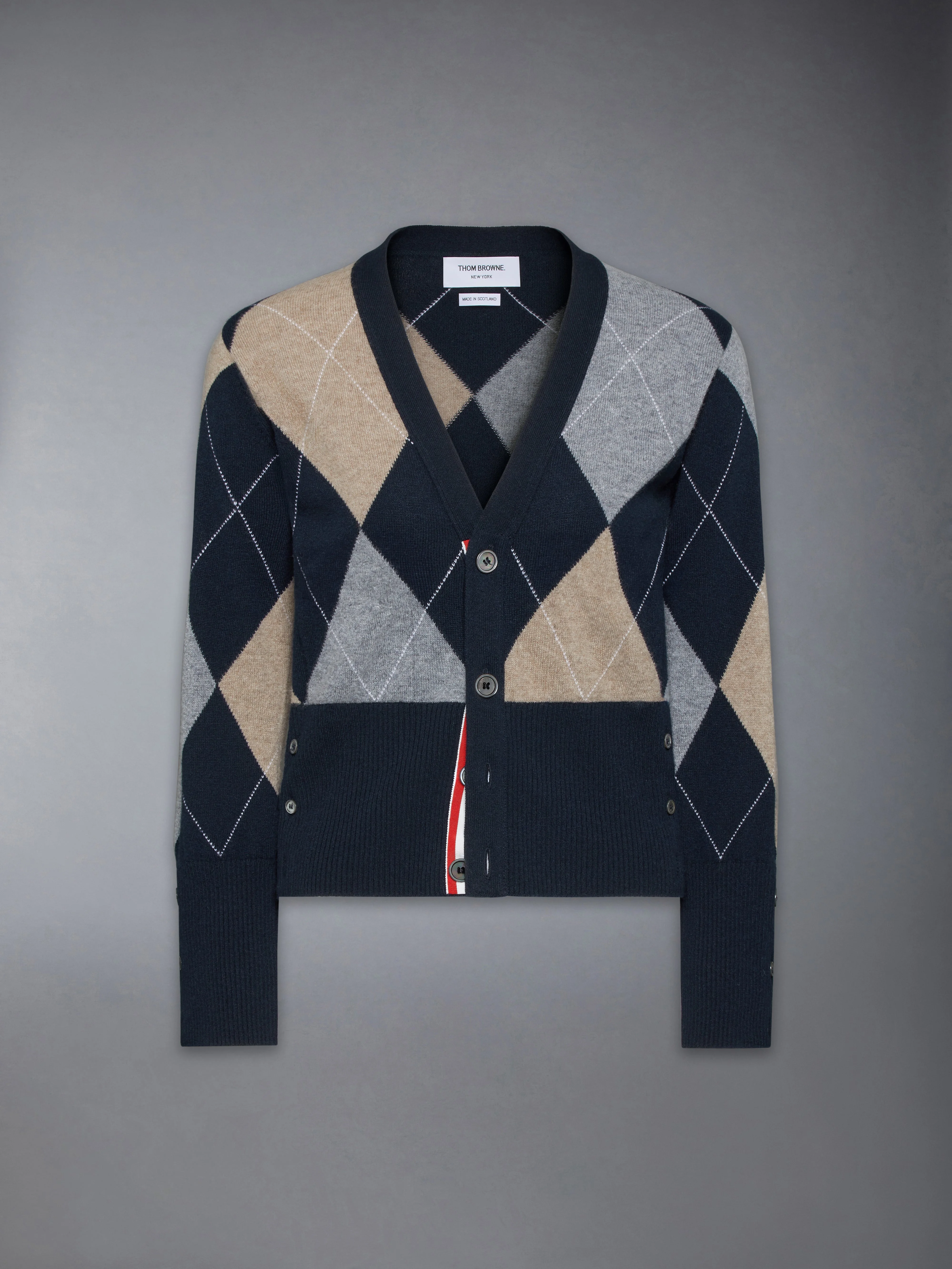 ARGYLE INTARSIA CASHMERE V NECK CARDIGAN - 1