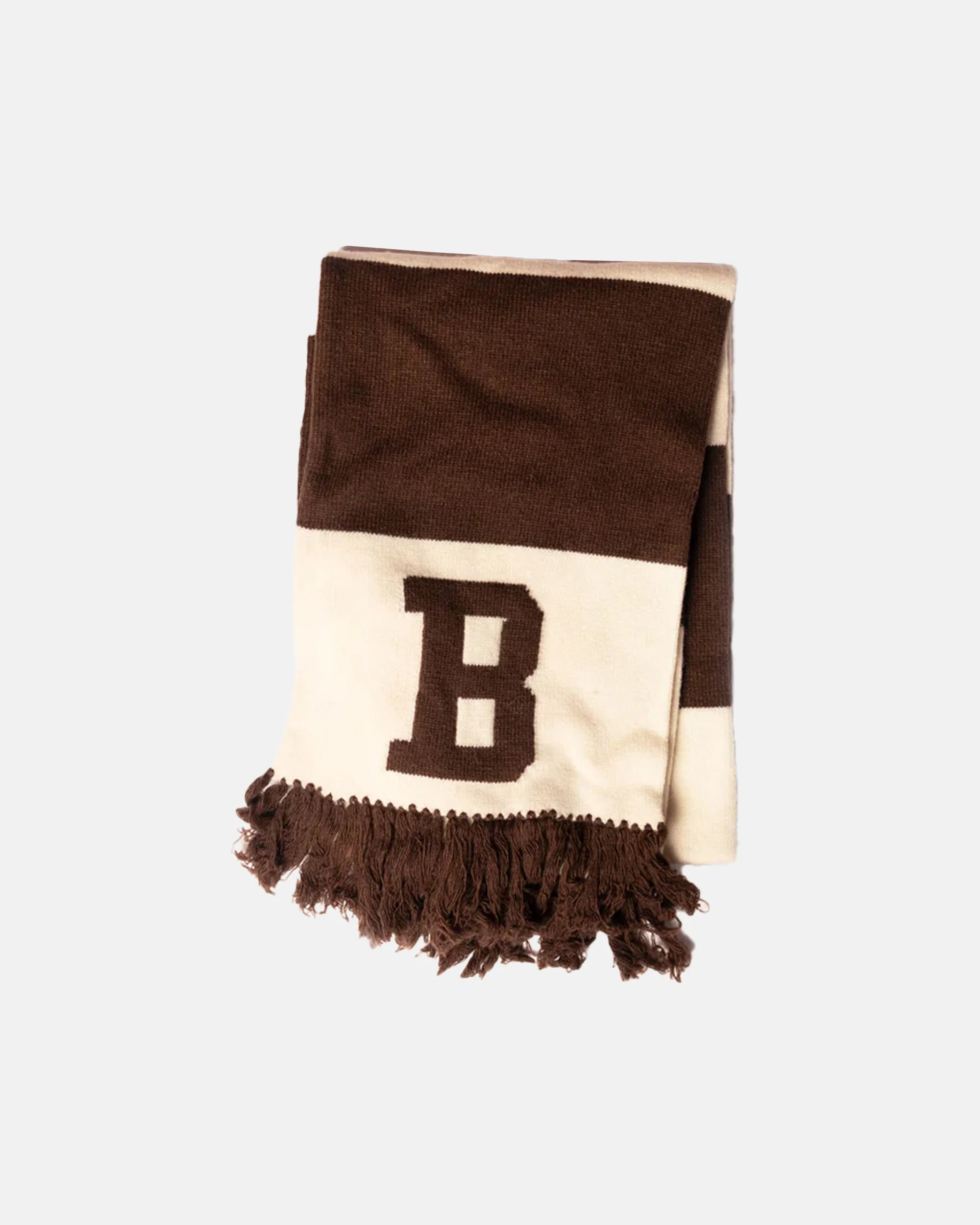 BROWN WOOL RUGBY STRIPE SCARF - 1